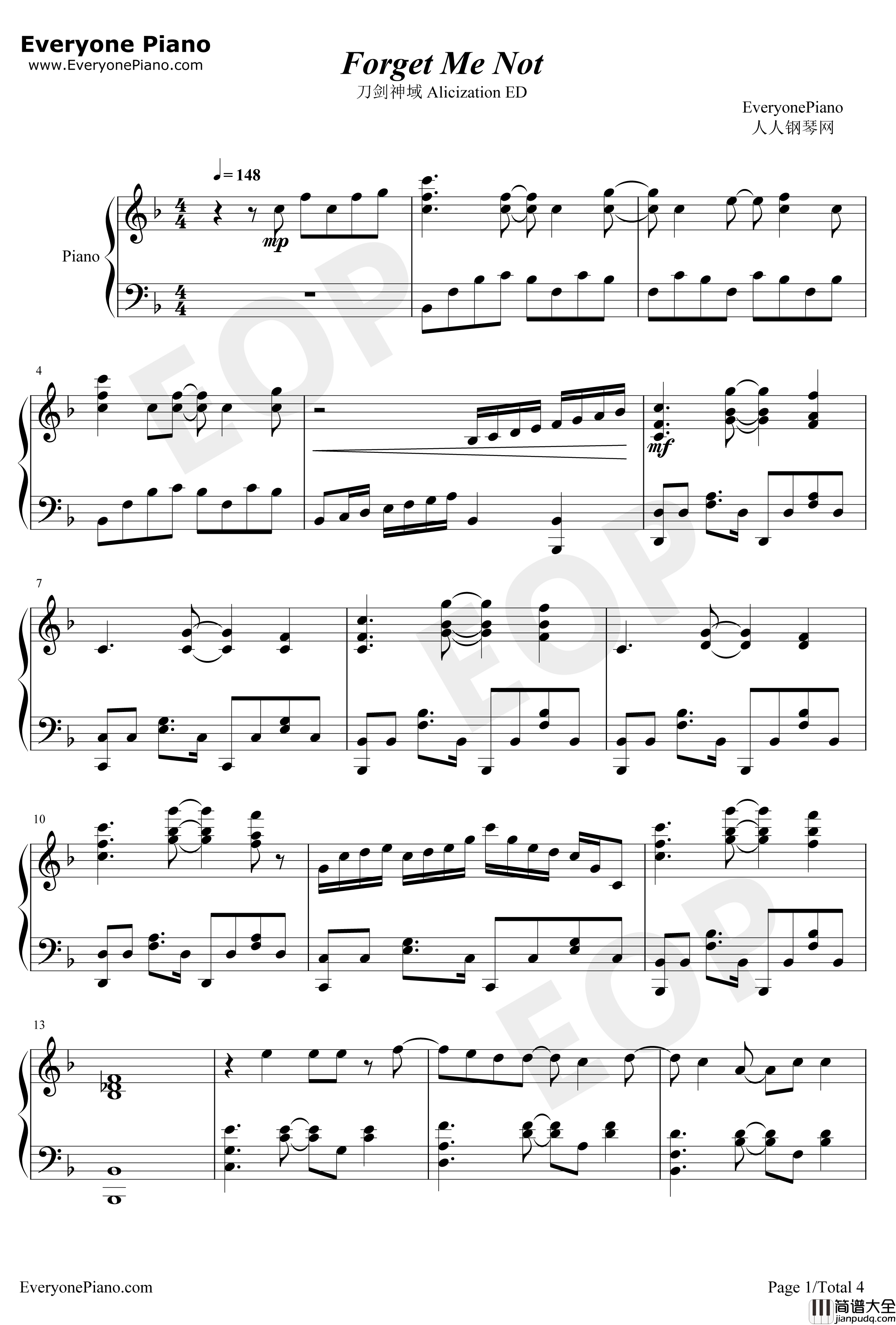 forget_me_not钢琴谱_ReoNa_刀剑神域AlicizationED