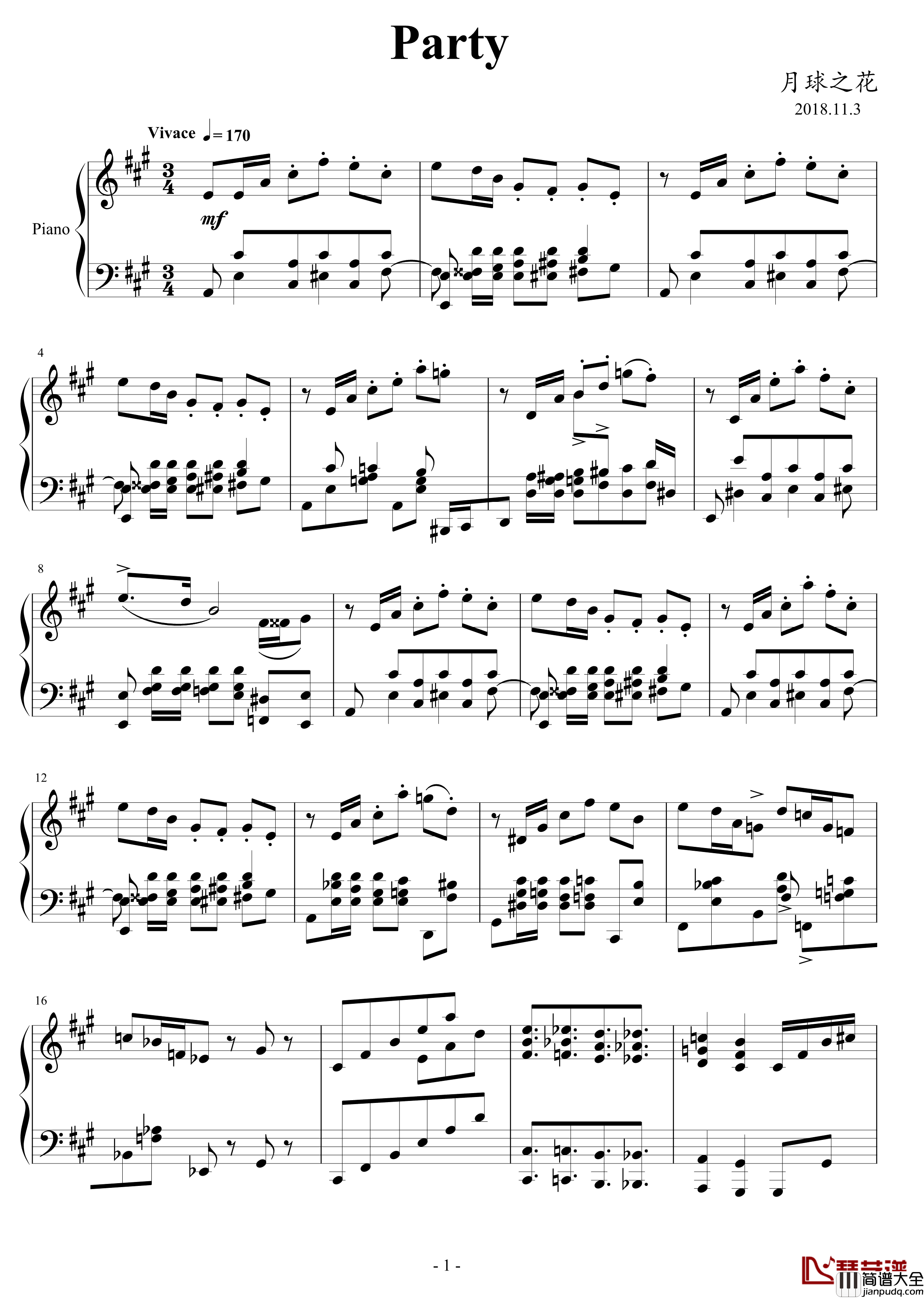 Party钢琴谱_月球之花
