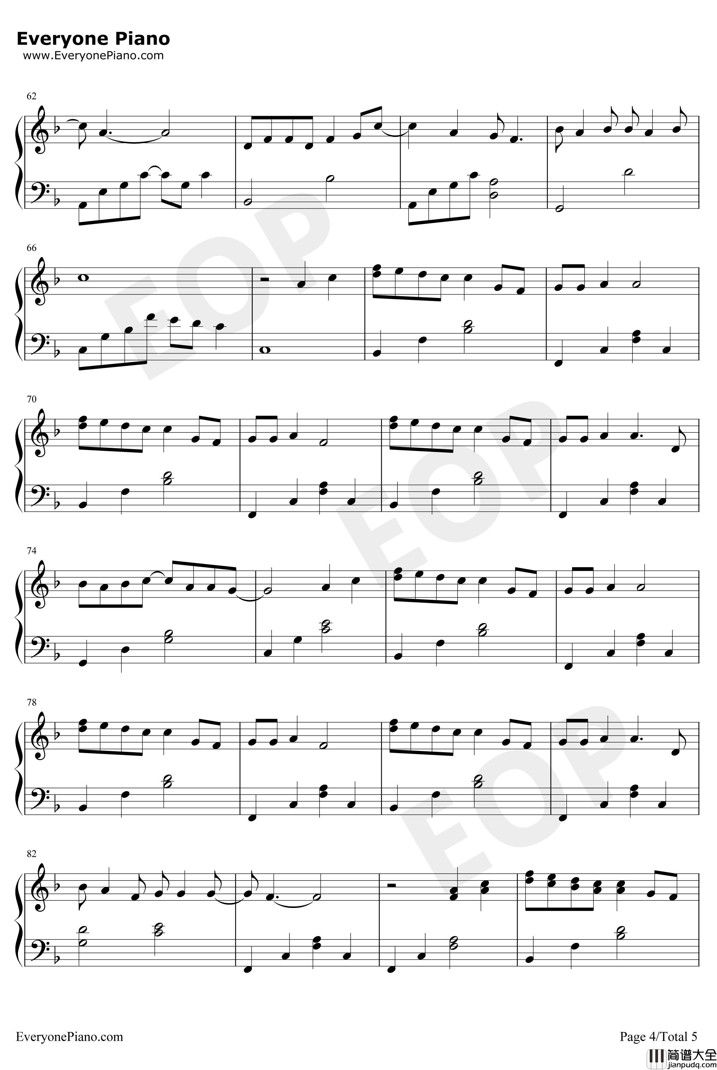 明天过后钢琴谱_张杰