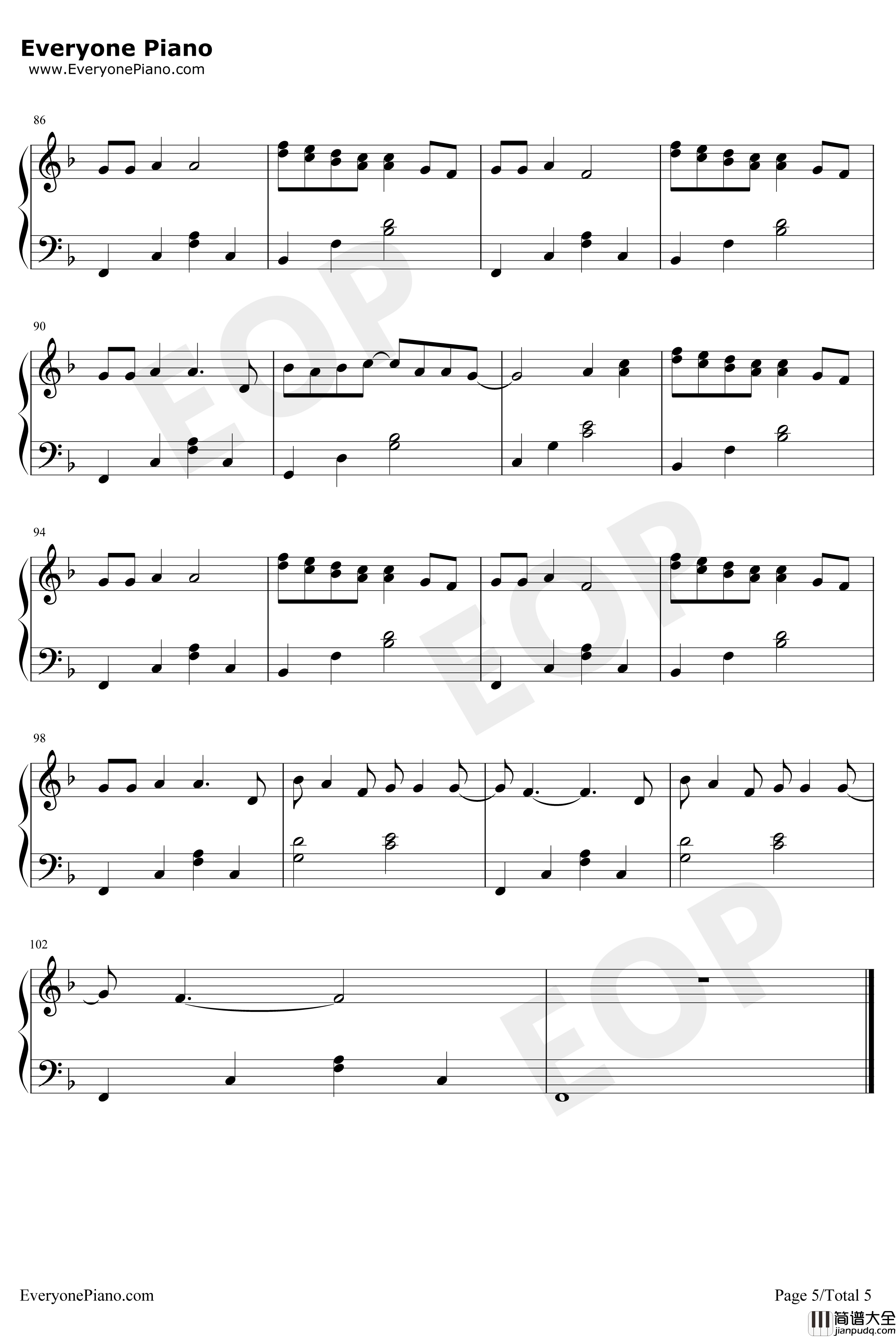 明天过后钢琴谱_张杰