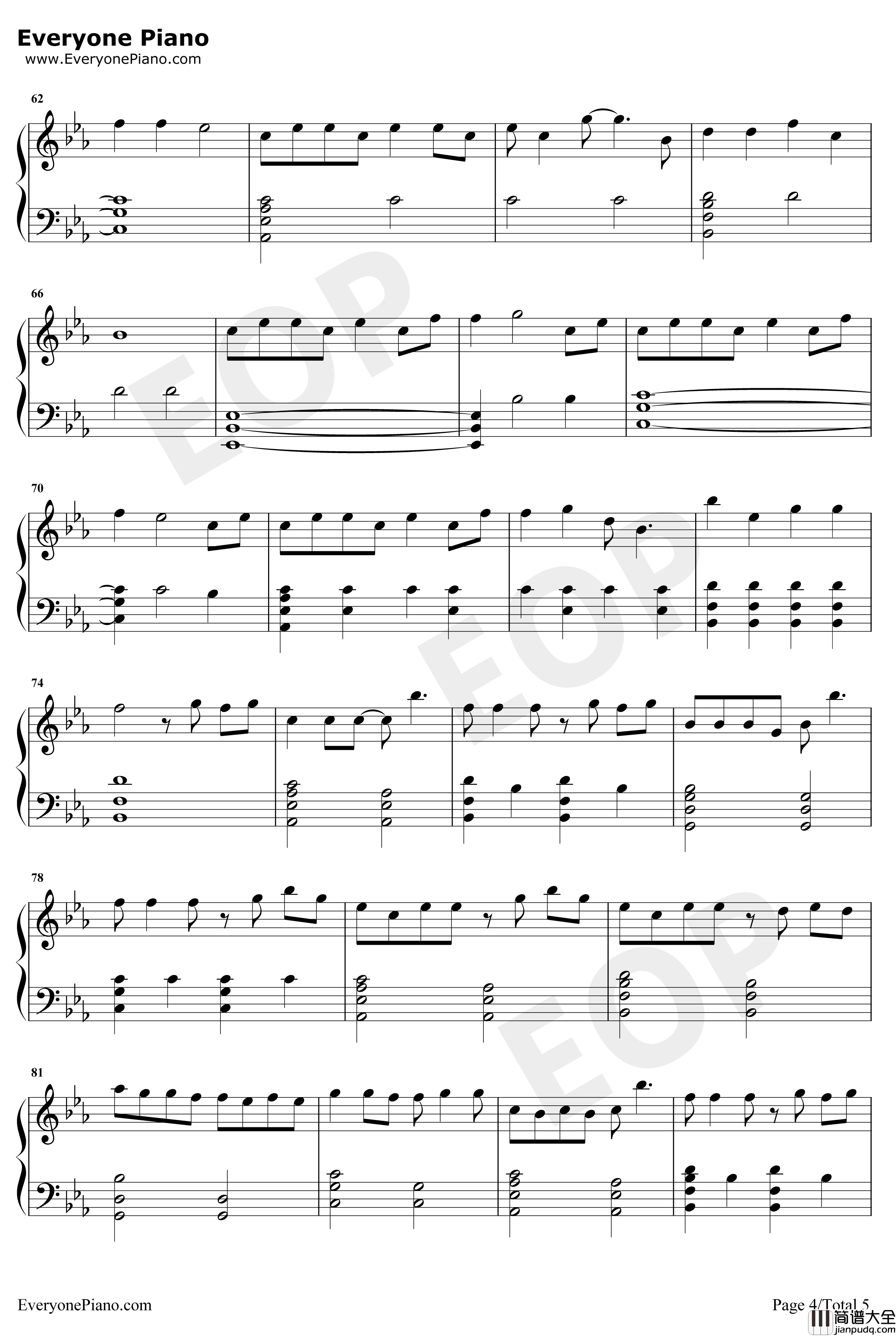 绿色钢琴谱_陈雪凝_完美钢琴版_抖音爆火