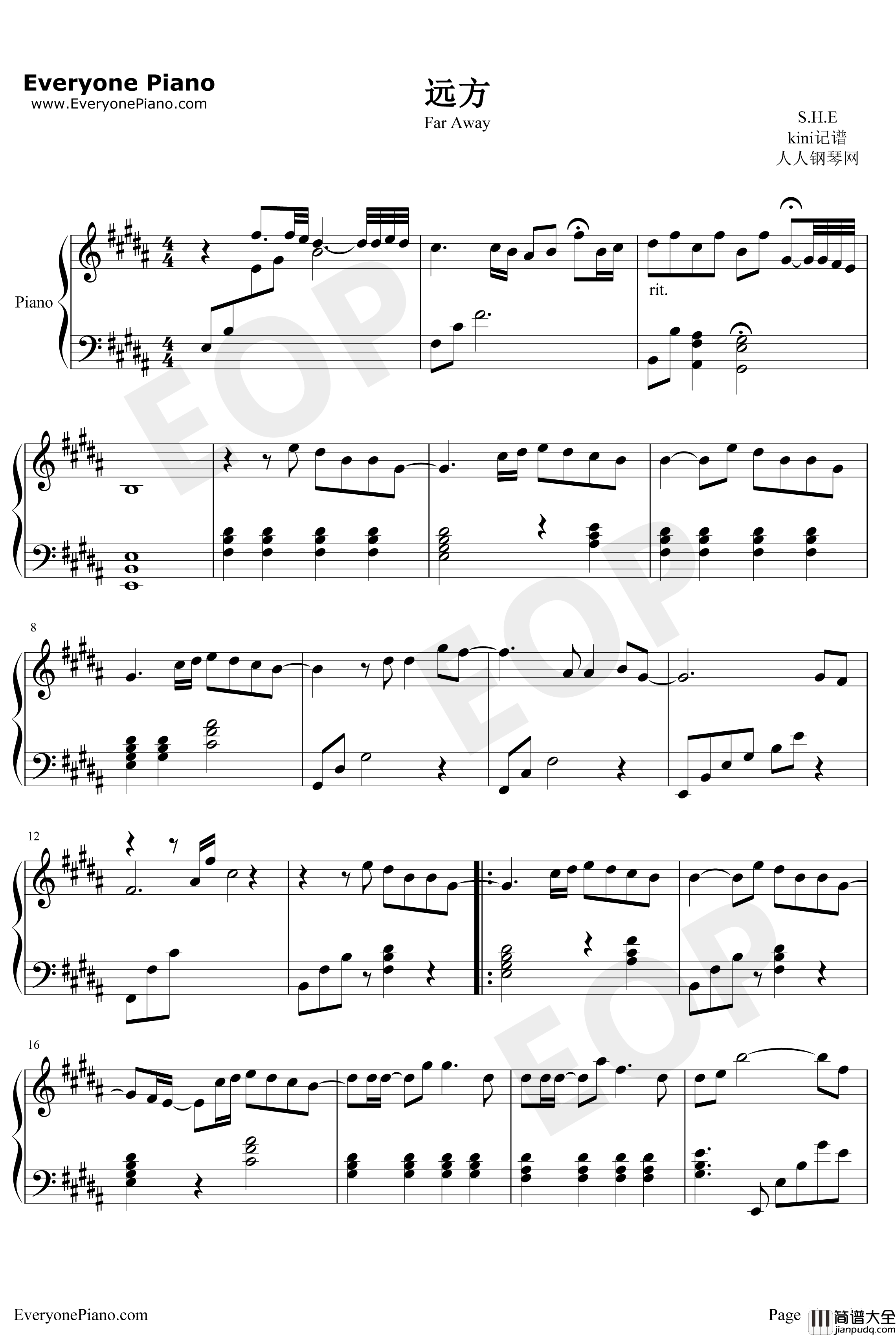 远方钢琴谱_S.H.E