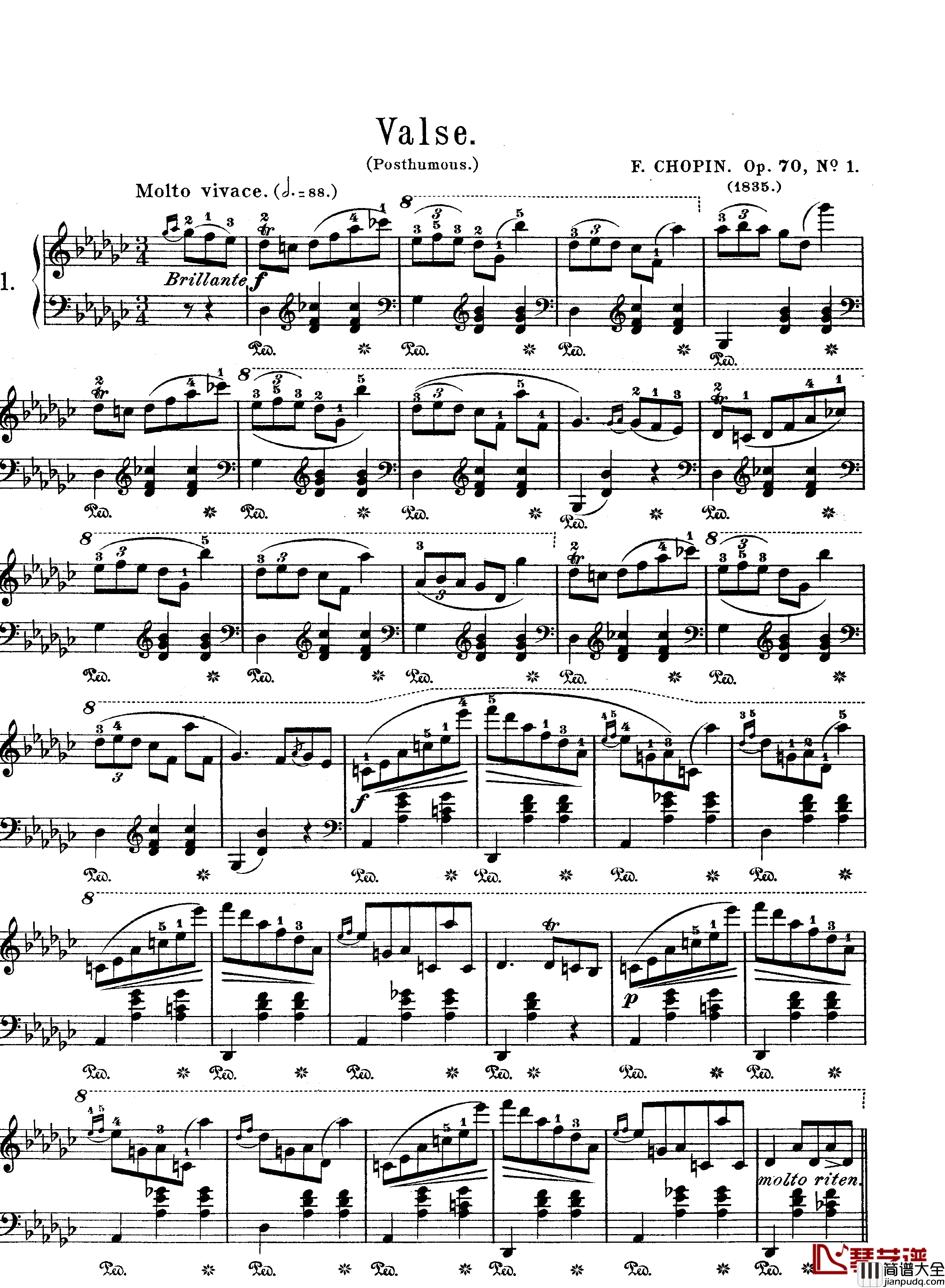 降G大调圆舞曲钢琴谱_Op70No.1_肖邦_chopin