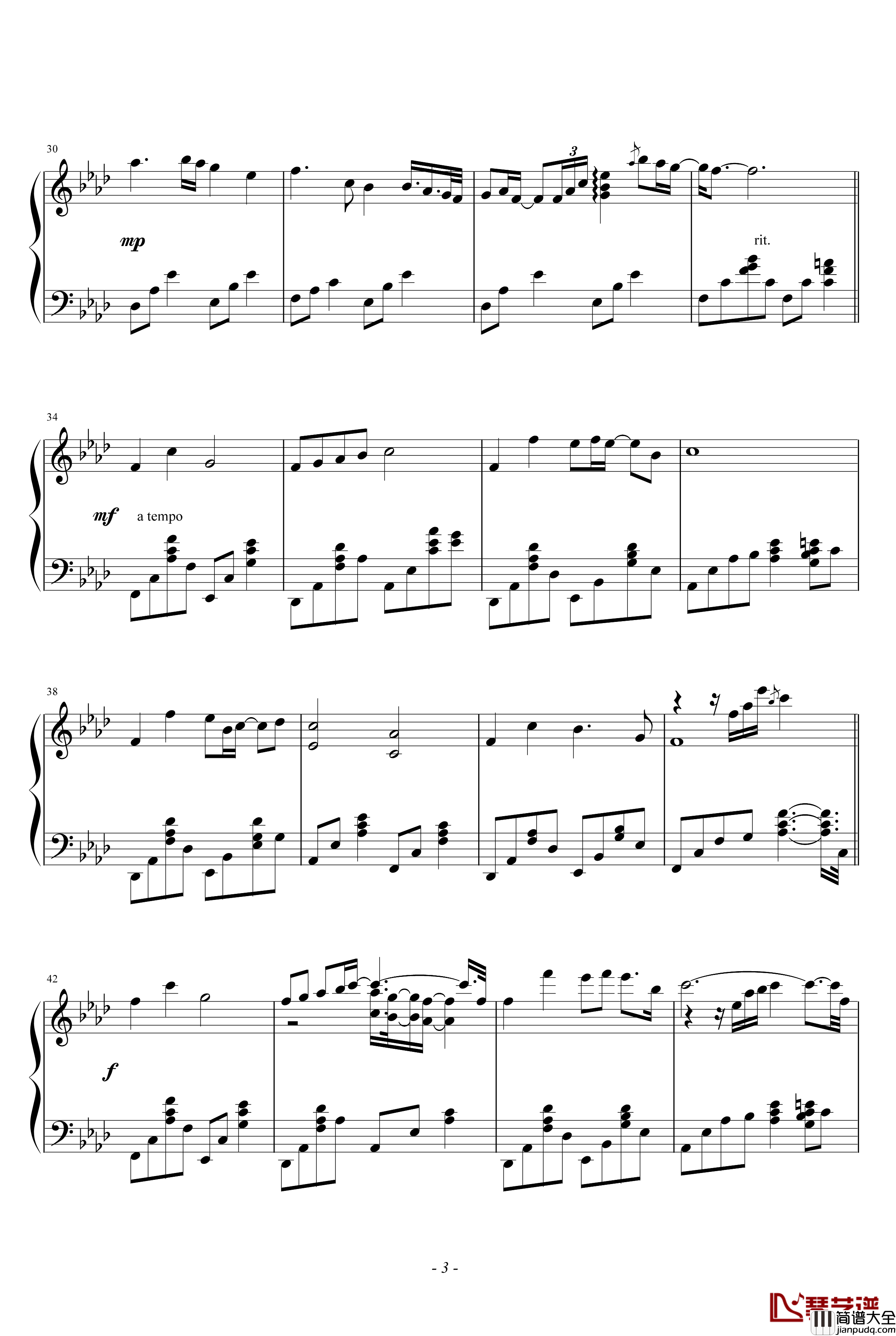 无尽的爱钢琴谱_神话_成龙