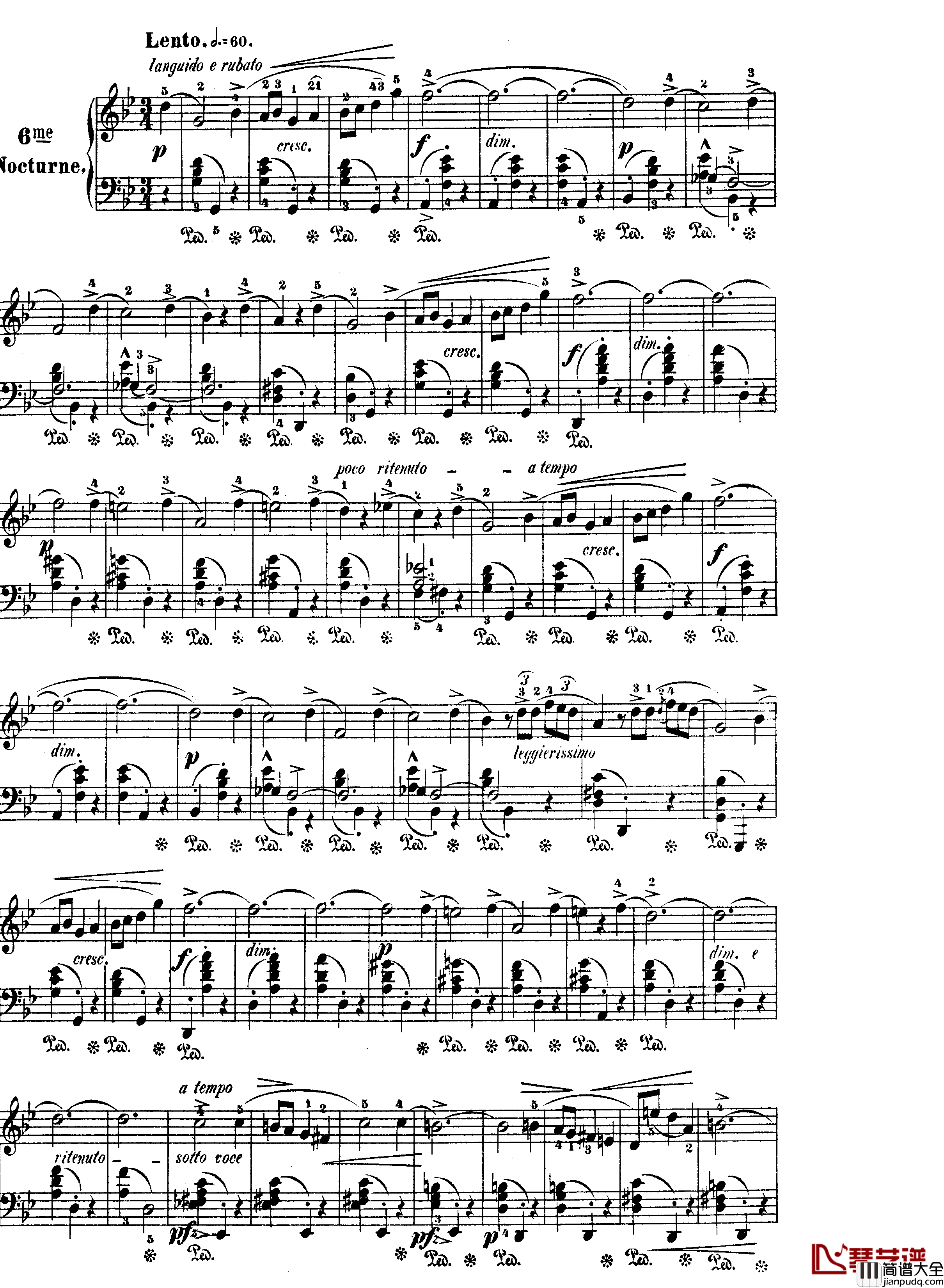 升F大调夜曲作品15号钢琴谱_Nocturne_Op.15_No.3_肖邦_chopin