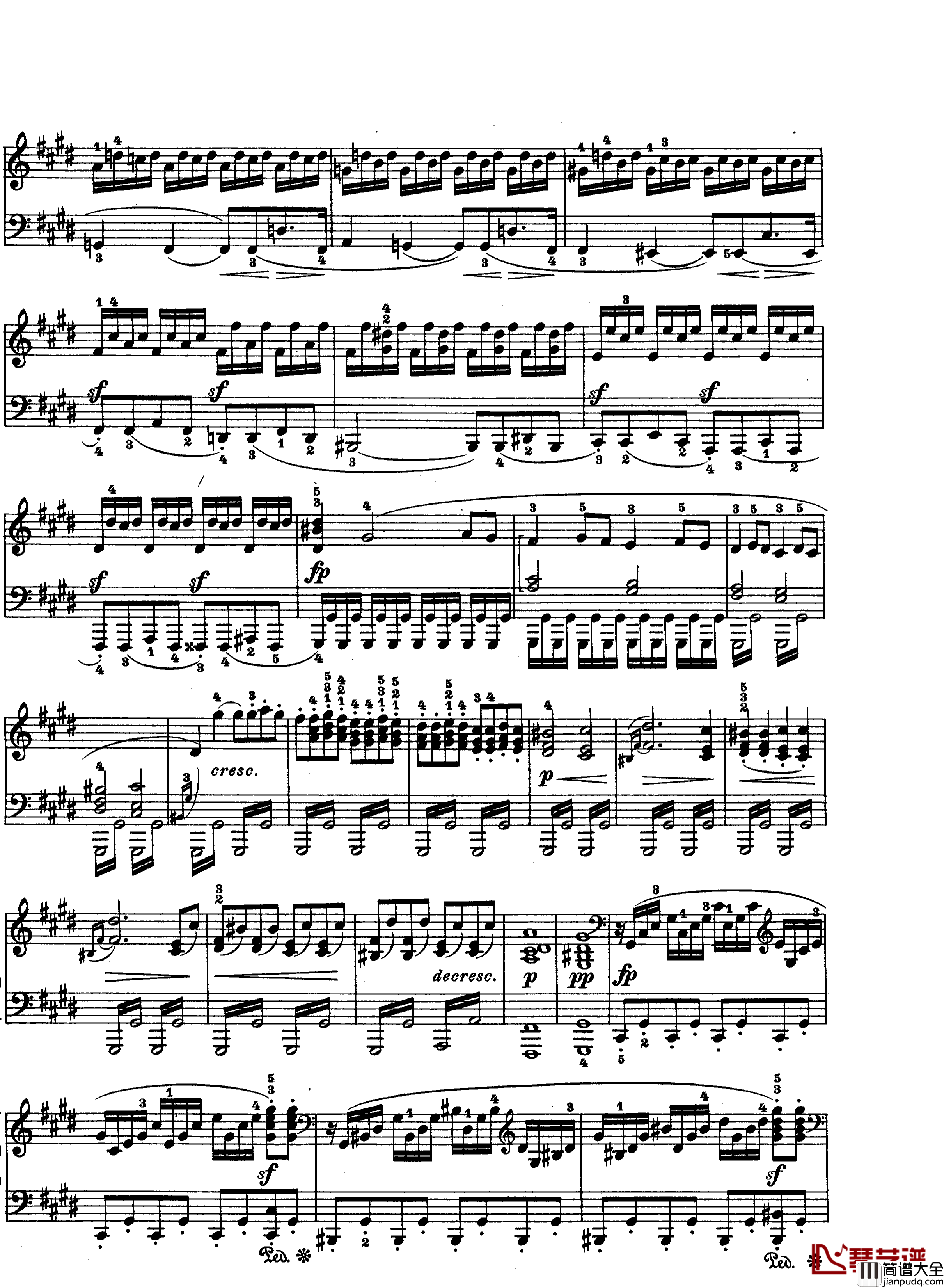 月光曲钢琴谱_第十四钢琴奏鸣曲_Op.27_No.2_贝多芬_beethoven