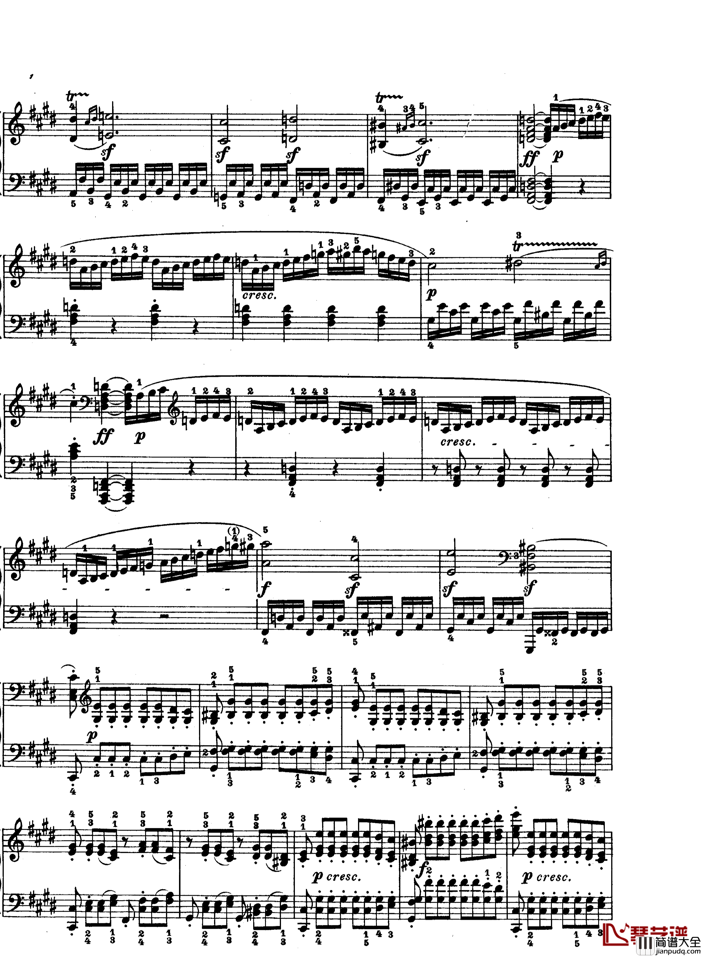 月光曲钢琴谱_第十四钢琴奏鸣曲_Op.27_No.2_贝多芬_beethoven