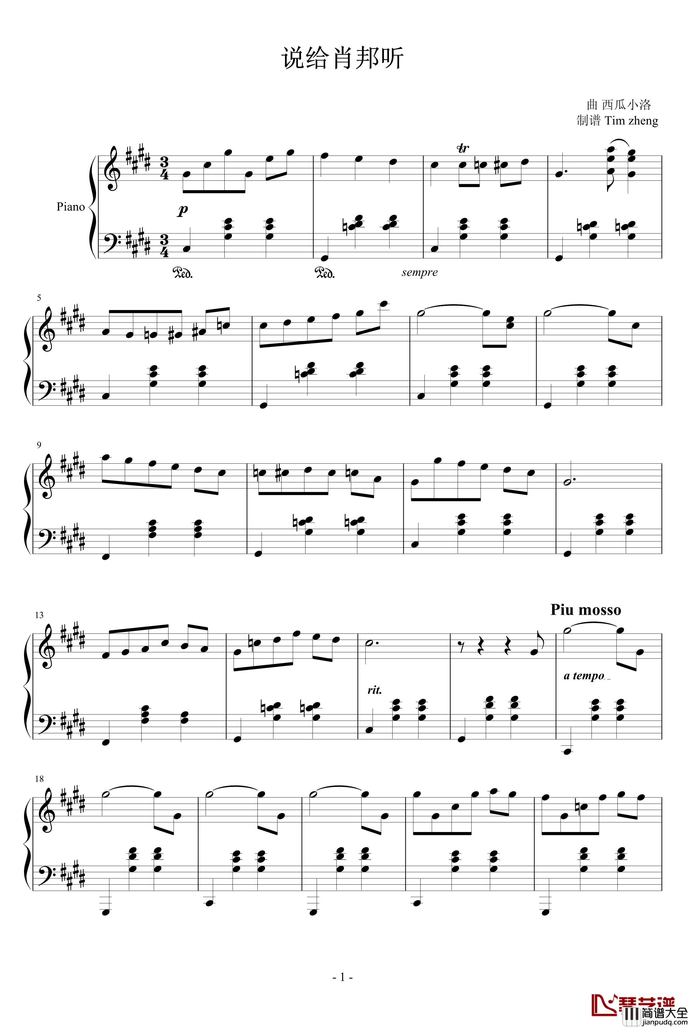 说给肖邦听钢琴谱_西瓜小洛_Tim_zheng