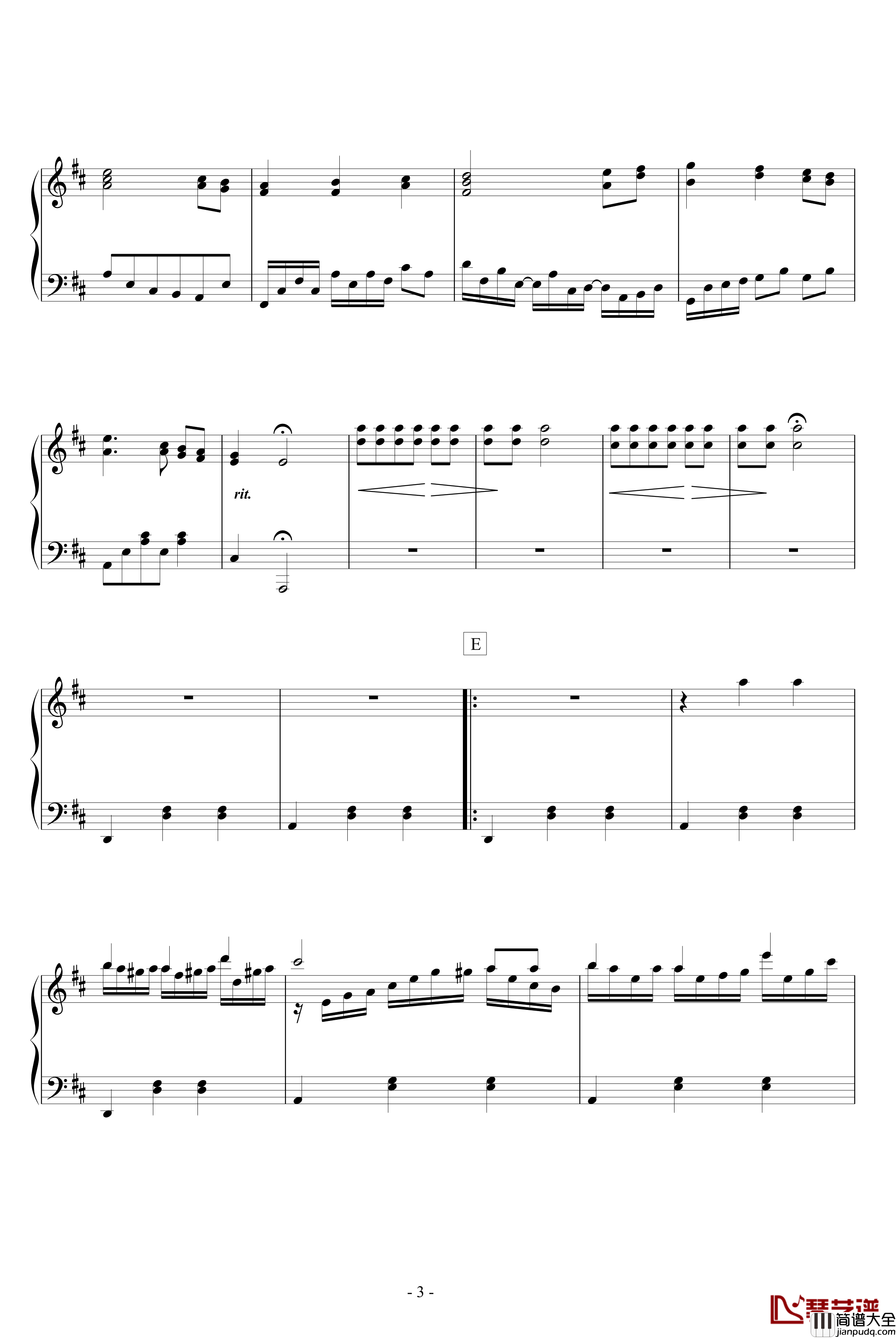 生日快乐钢琴谱_D大调变奏_世界名曲