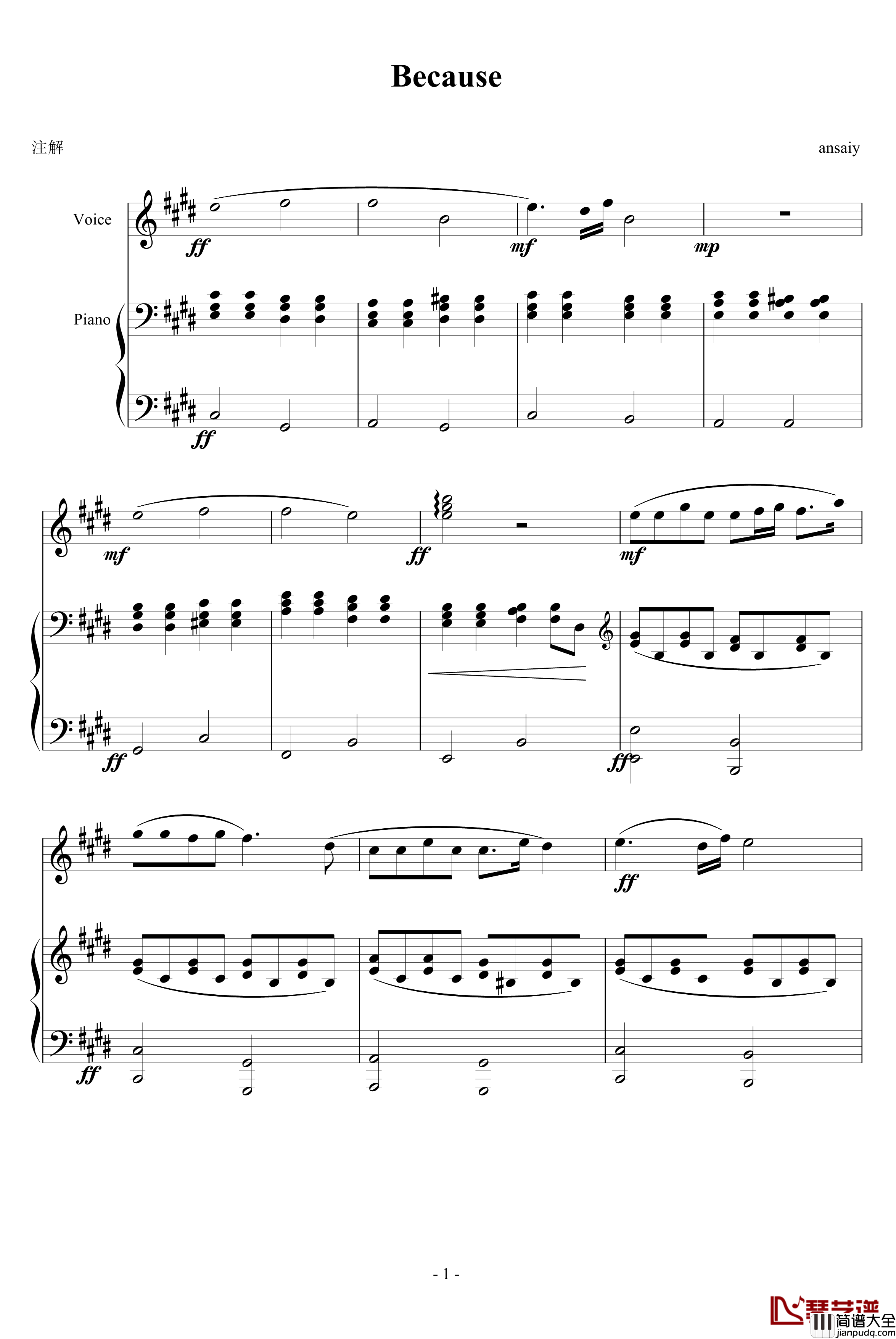 Because钢琴谱_ansaiy