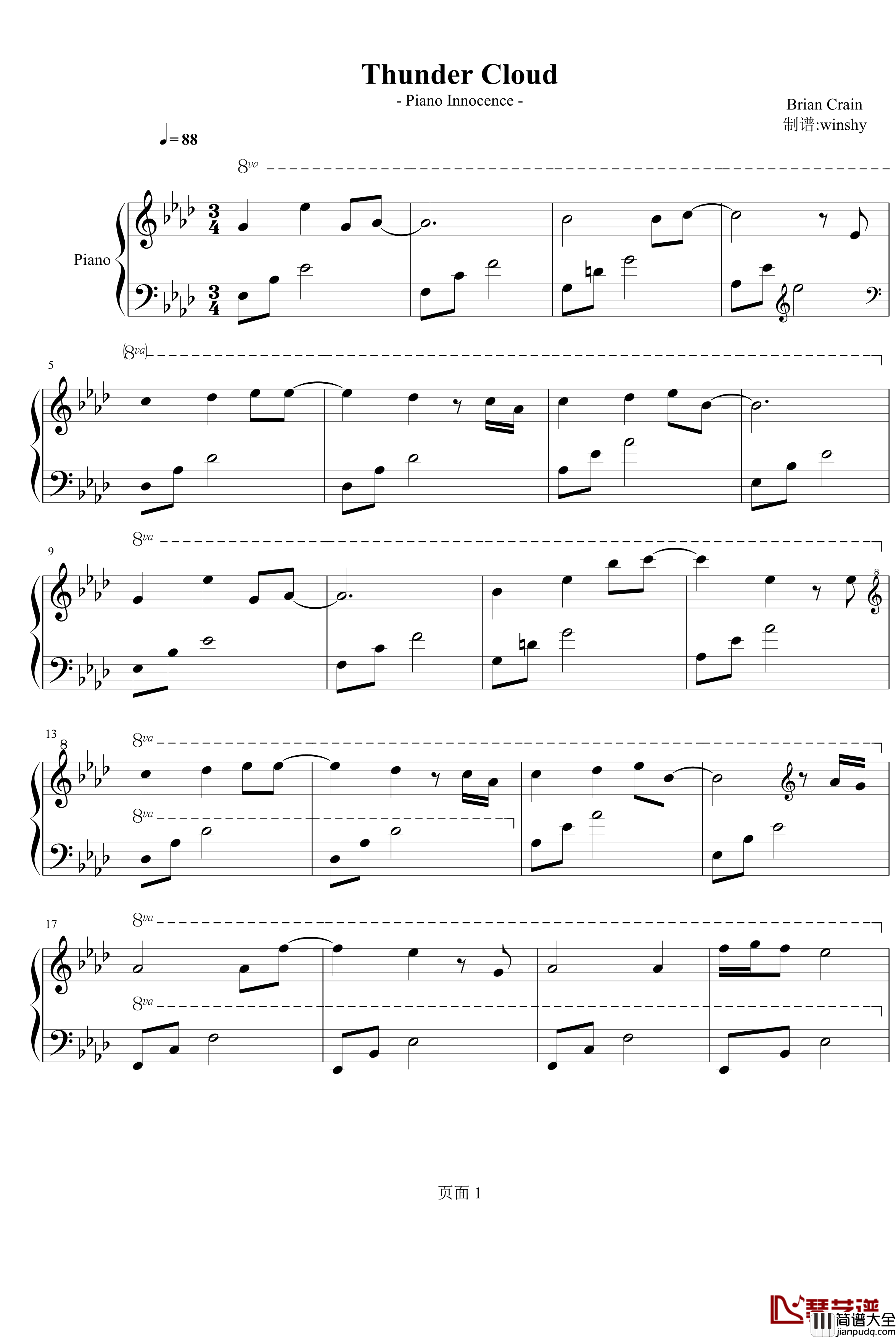 Thunder_Cloud钢琴谱_Brian_Crain