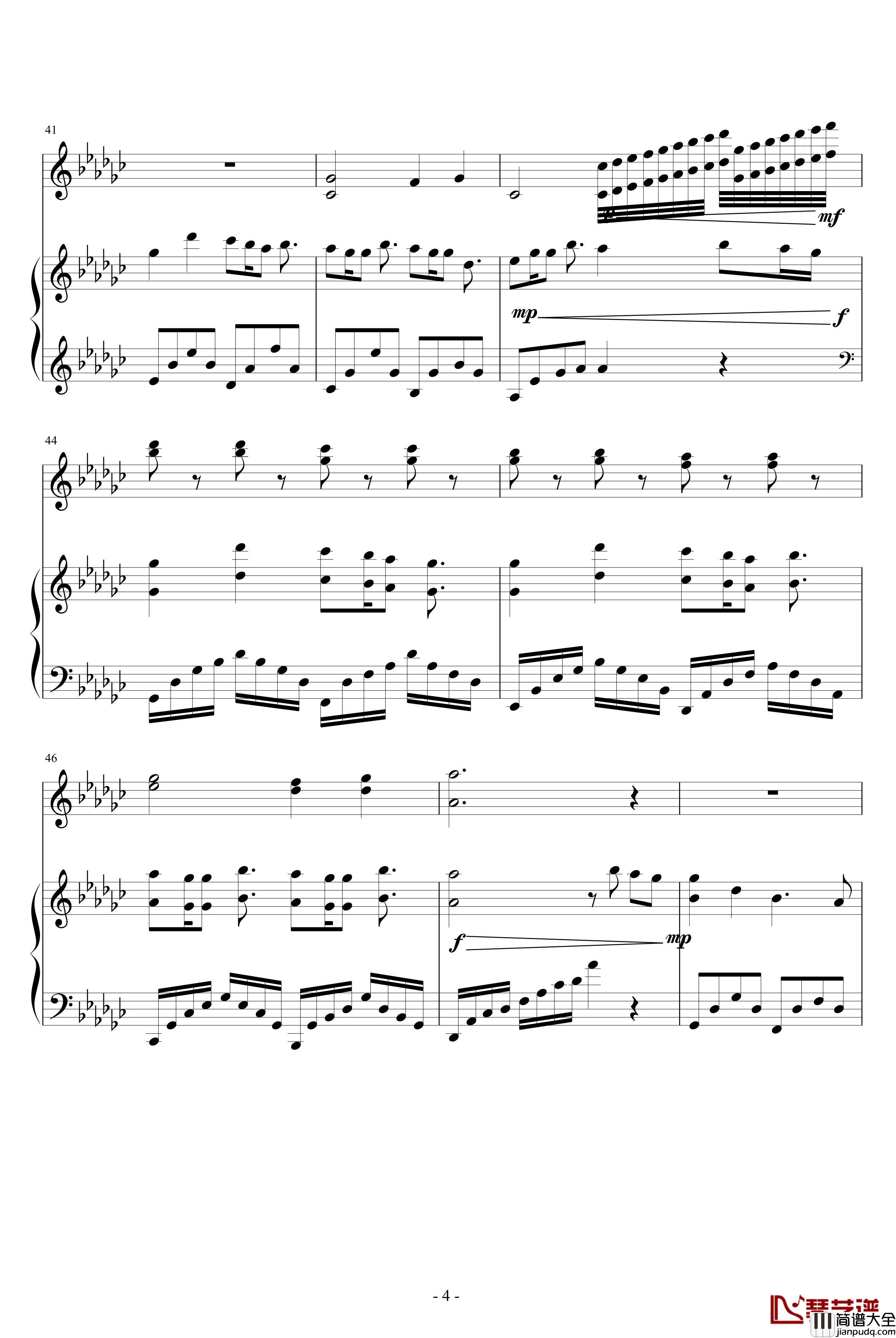 情歌钢琴谱_钢琴弦乐版_梁静茹