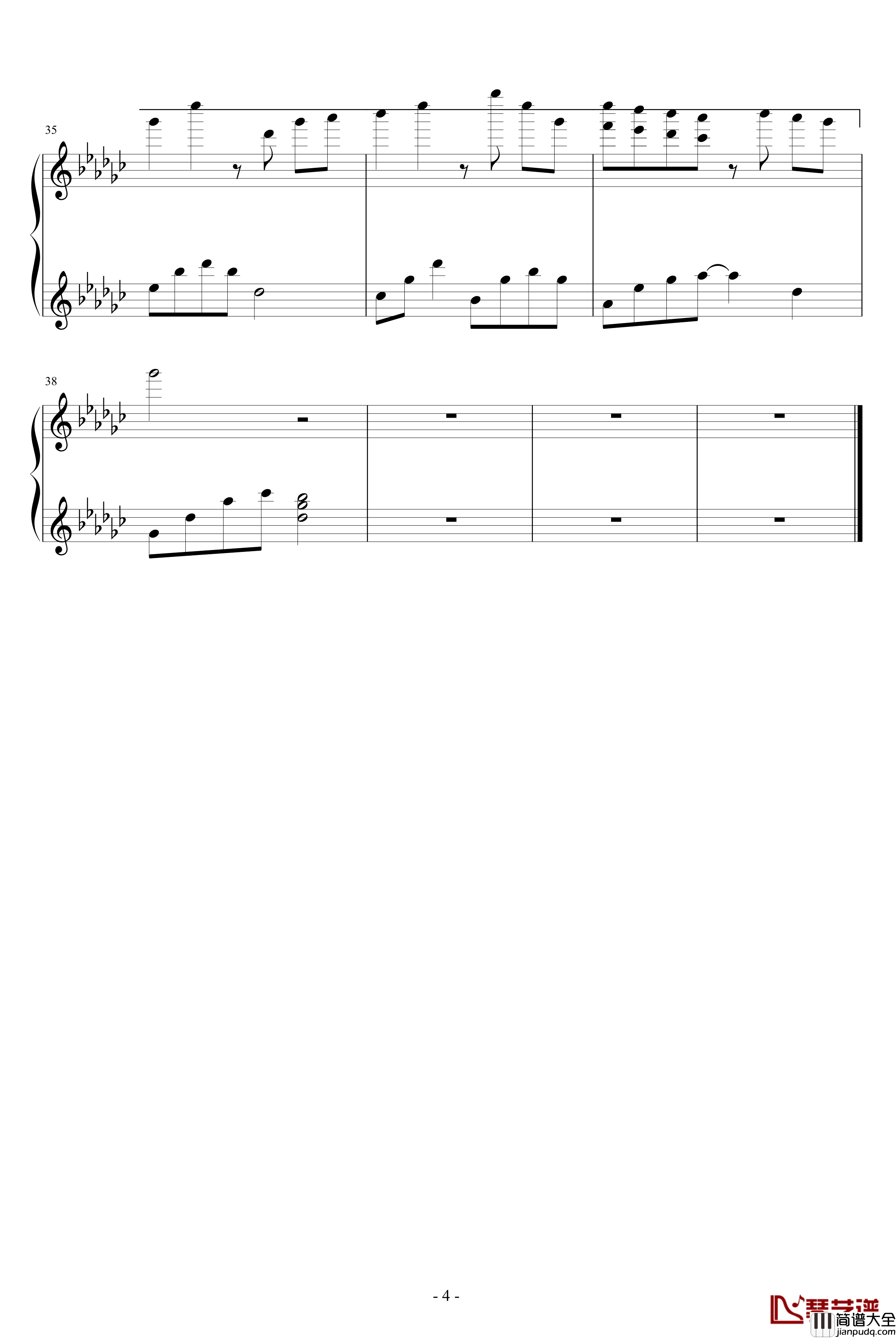 情歌完美钢琴谱_演奏版_梁静茹