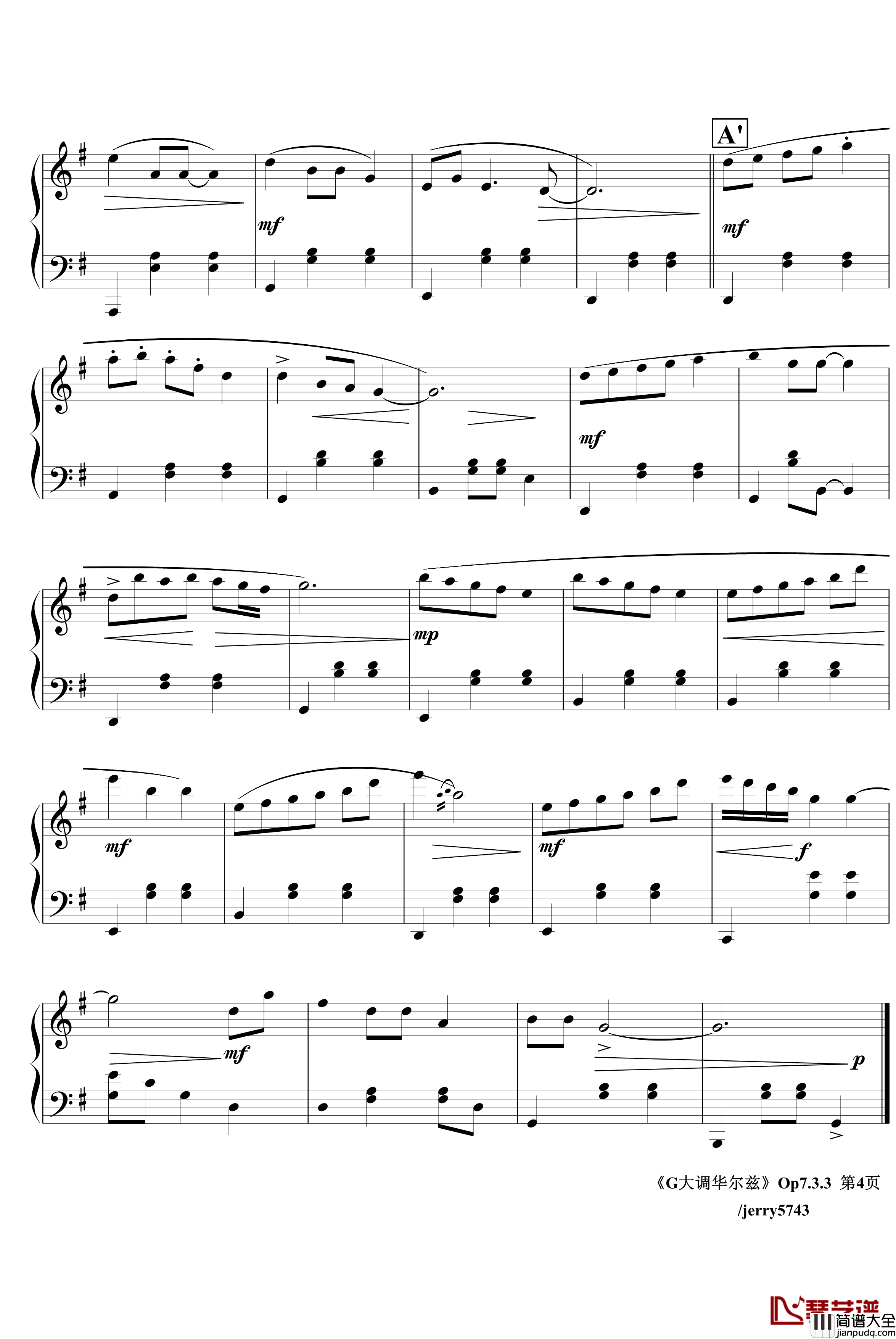 G大调华尔兹Op7.3.3钢琴谱_jerry5743