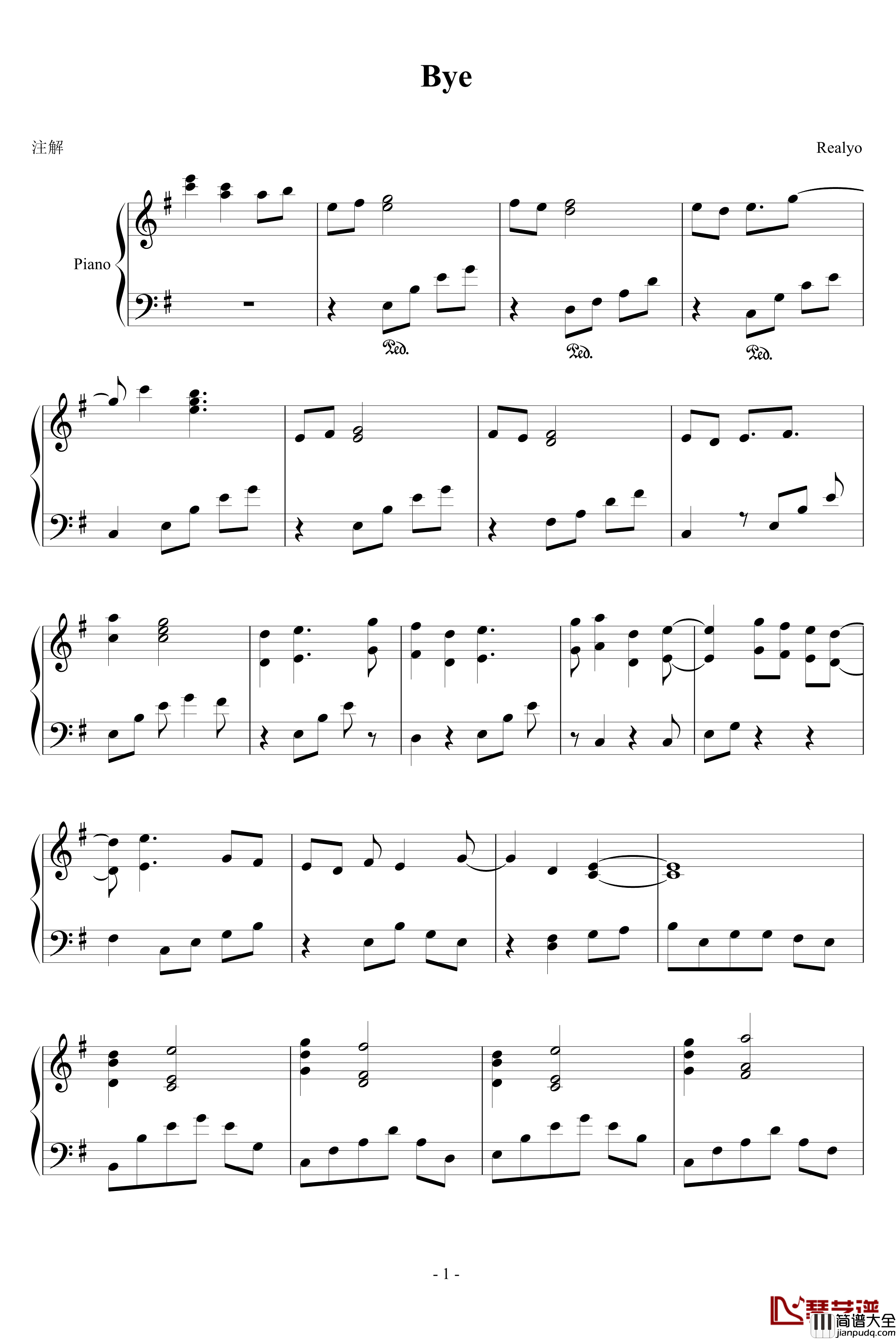 Bye钢琴谱_Realyo