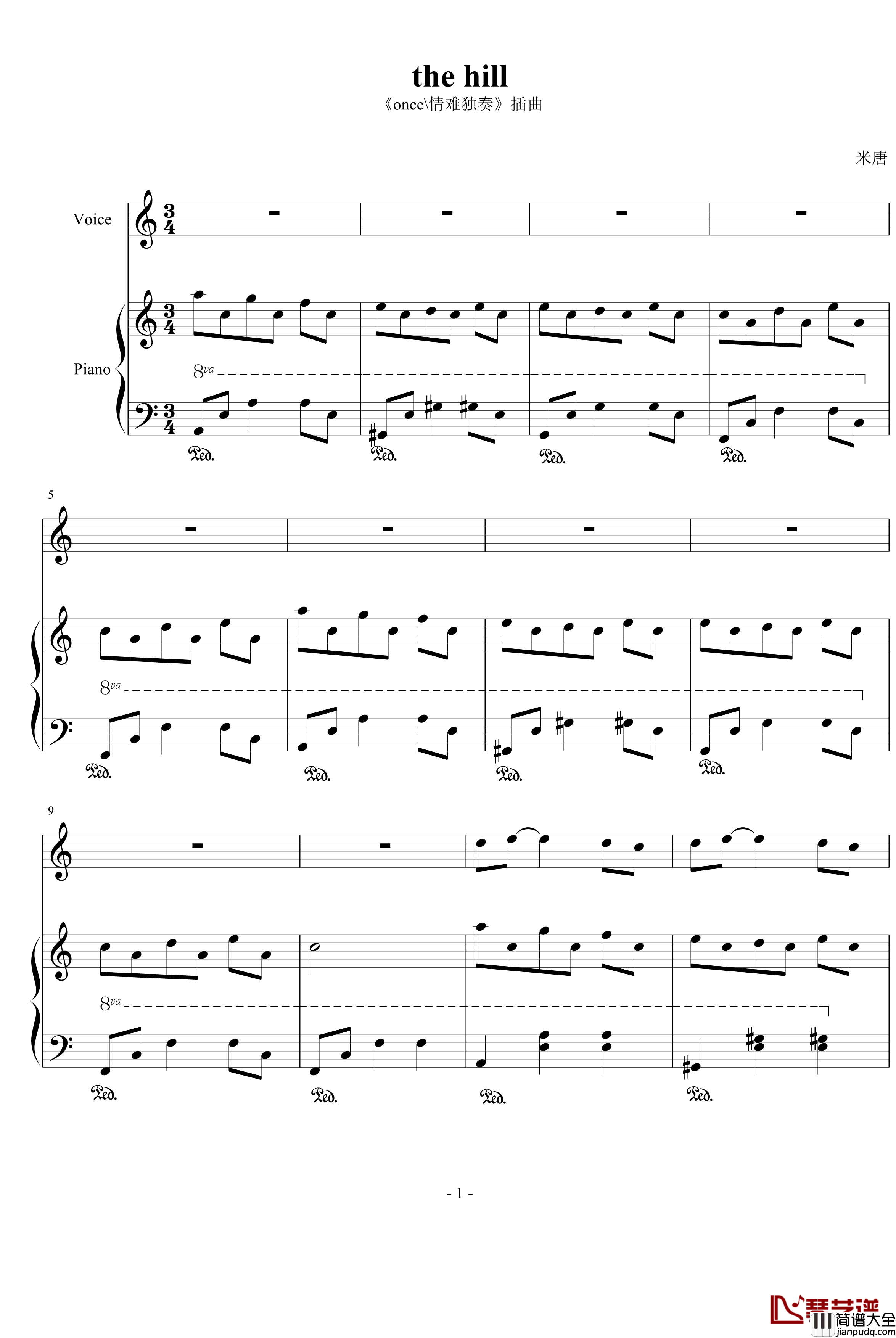 the_hill钢琴谱_once情难独奏_影视