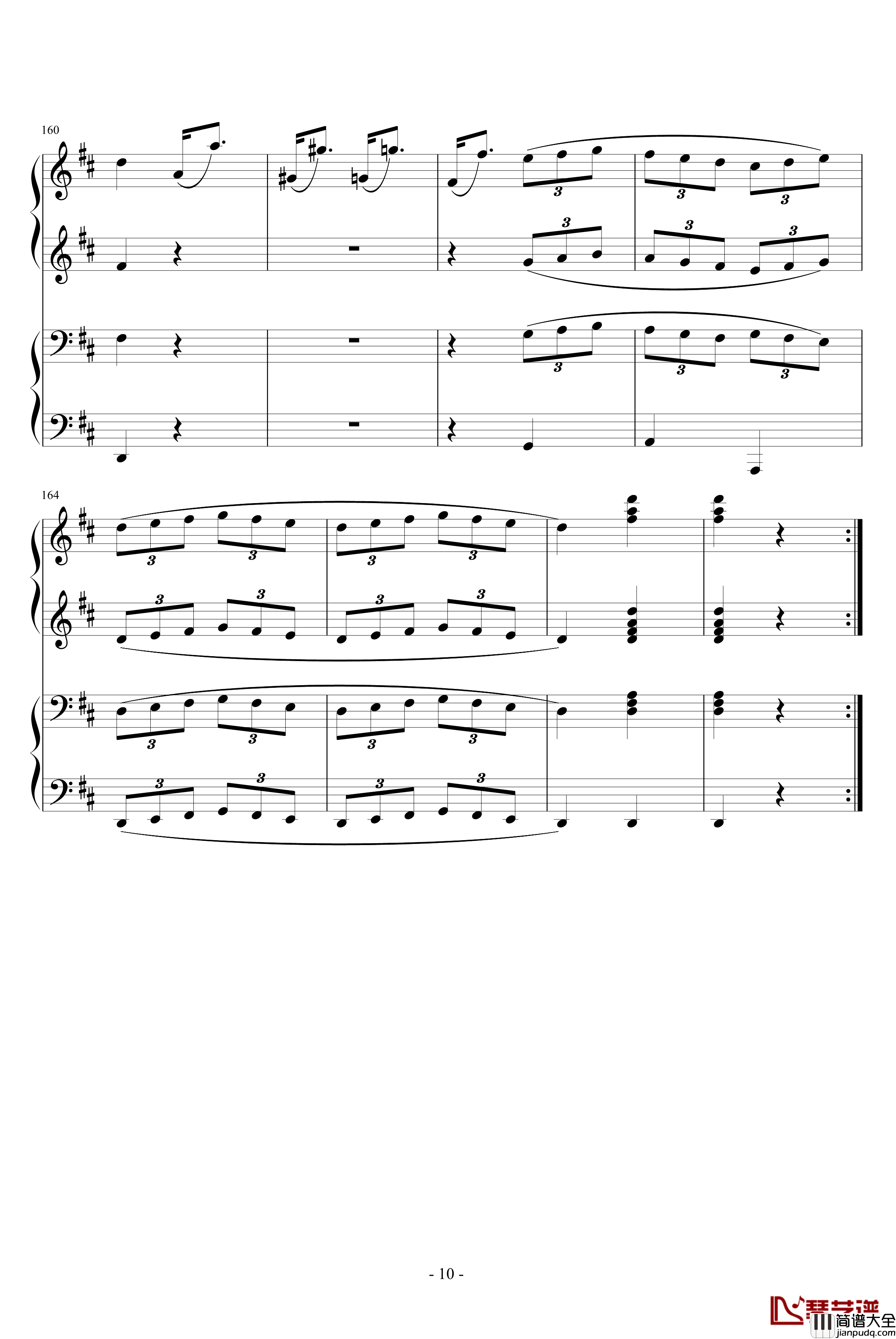 D大调四手联弹钢琴奏鸣曲第三乐章钢琴谱_莫扎特