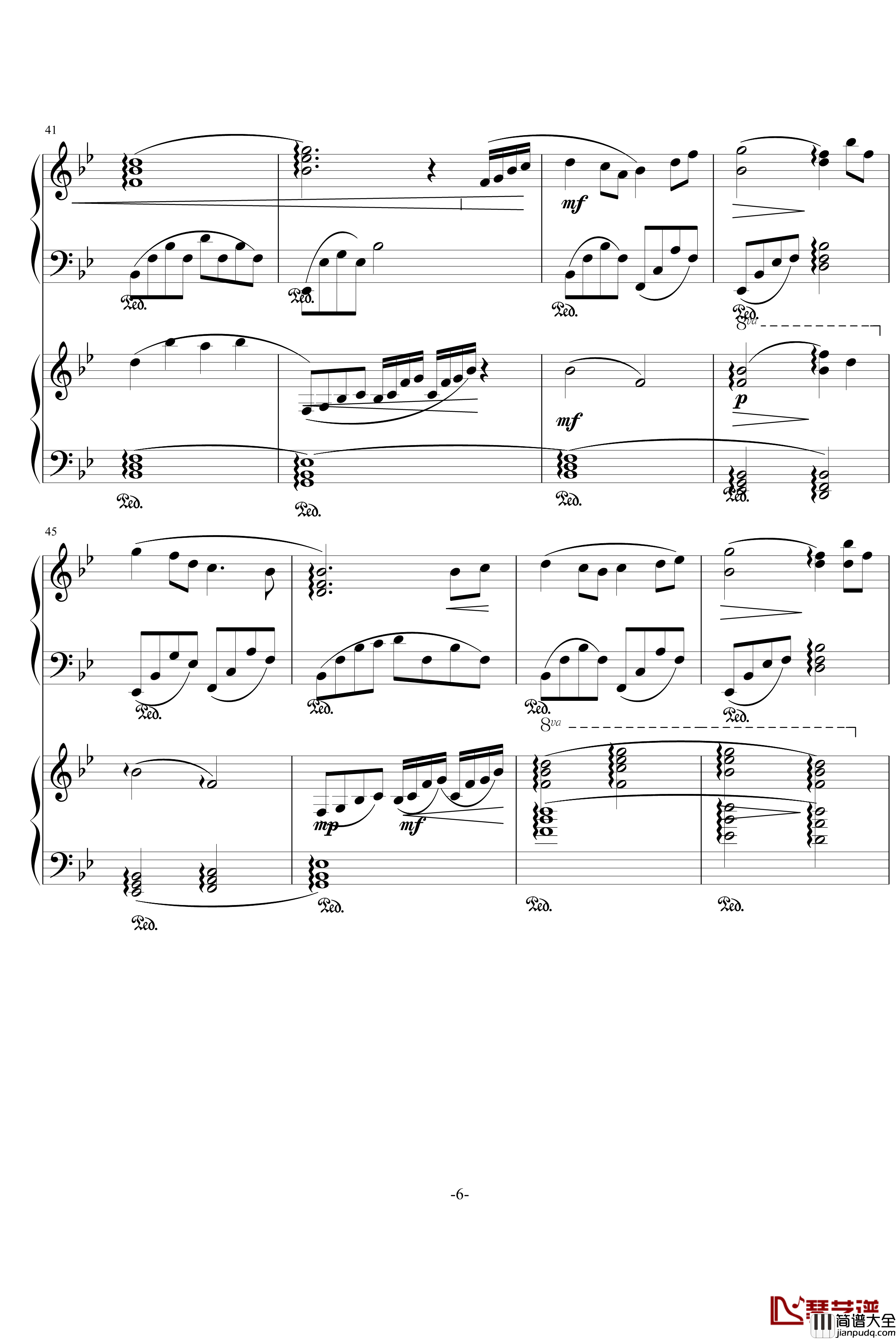 小夜曲钢琴谱_双_班得瑞_Bandari