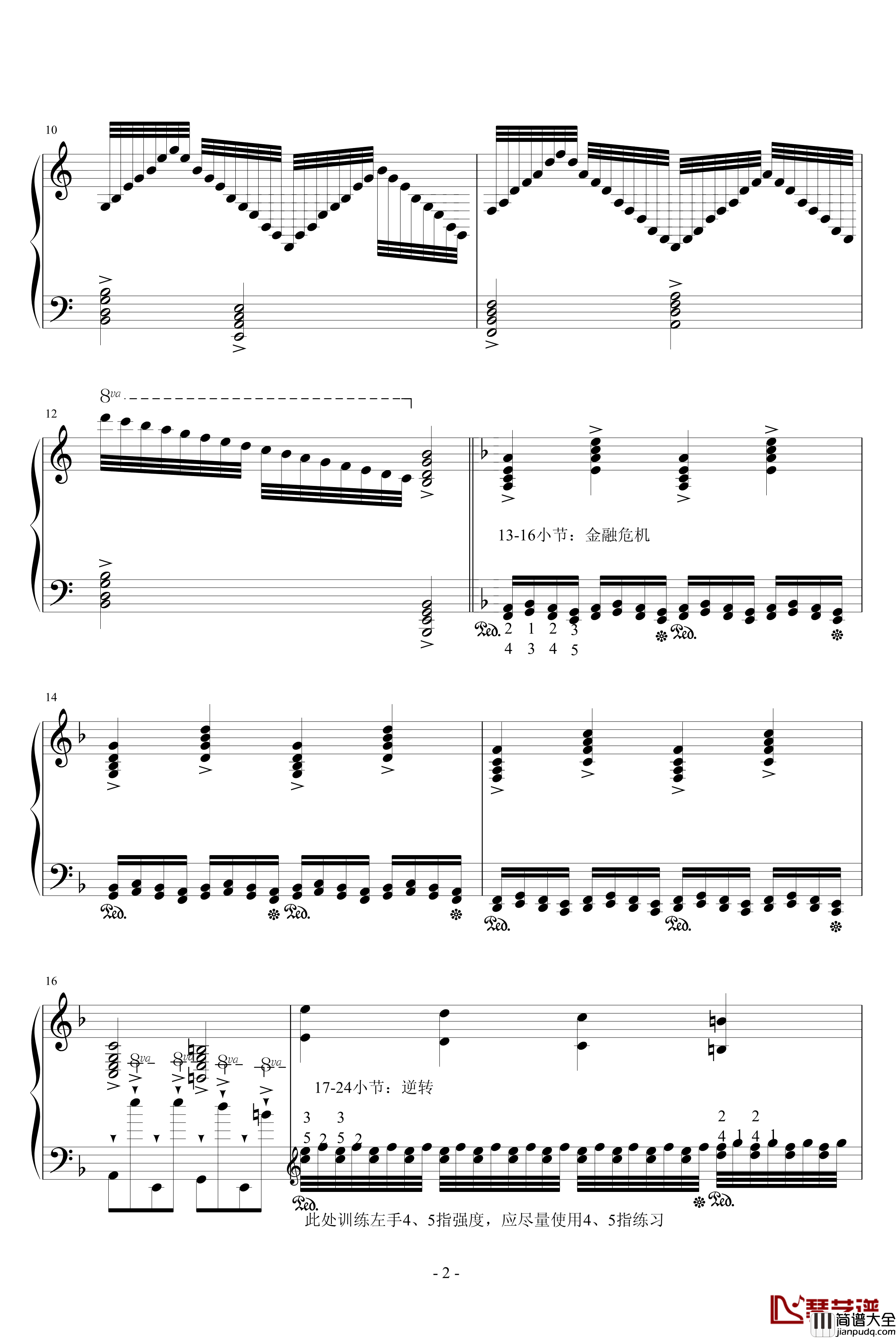 练习曲金融危机钢琴谱_升c小调