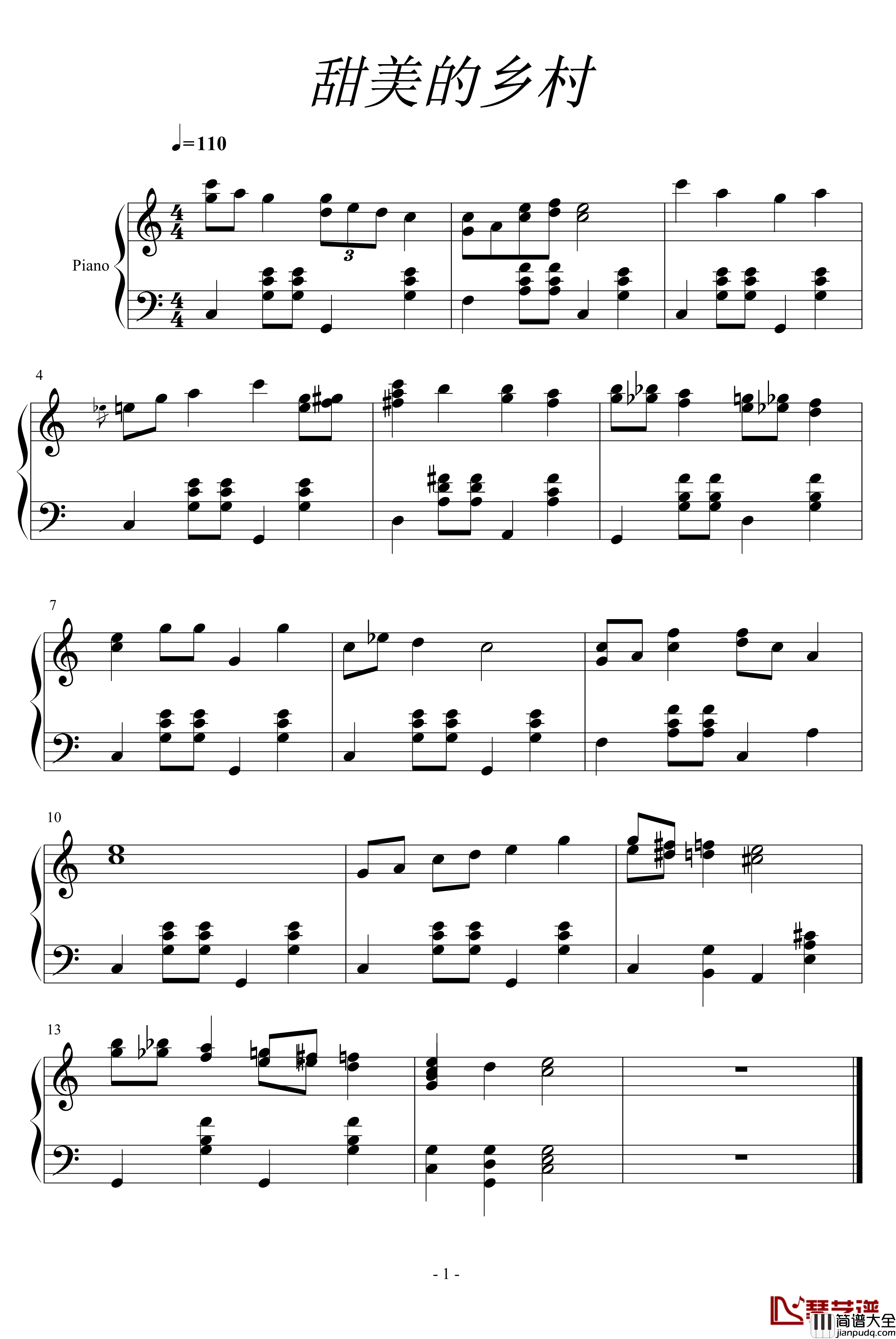 甜美的乡村钢琴谱_未知分类