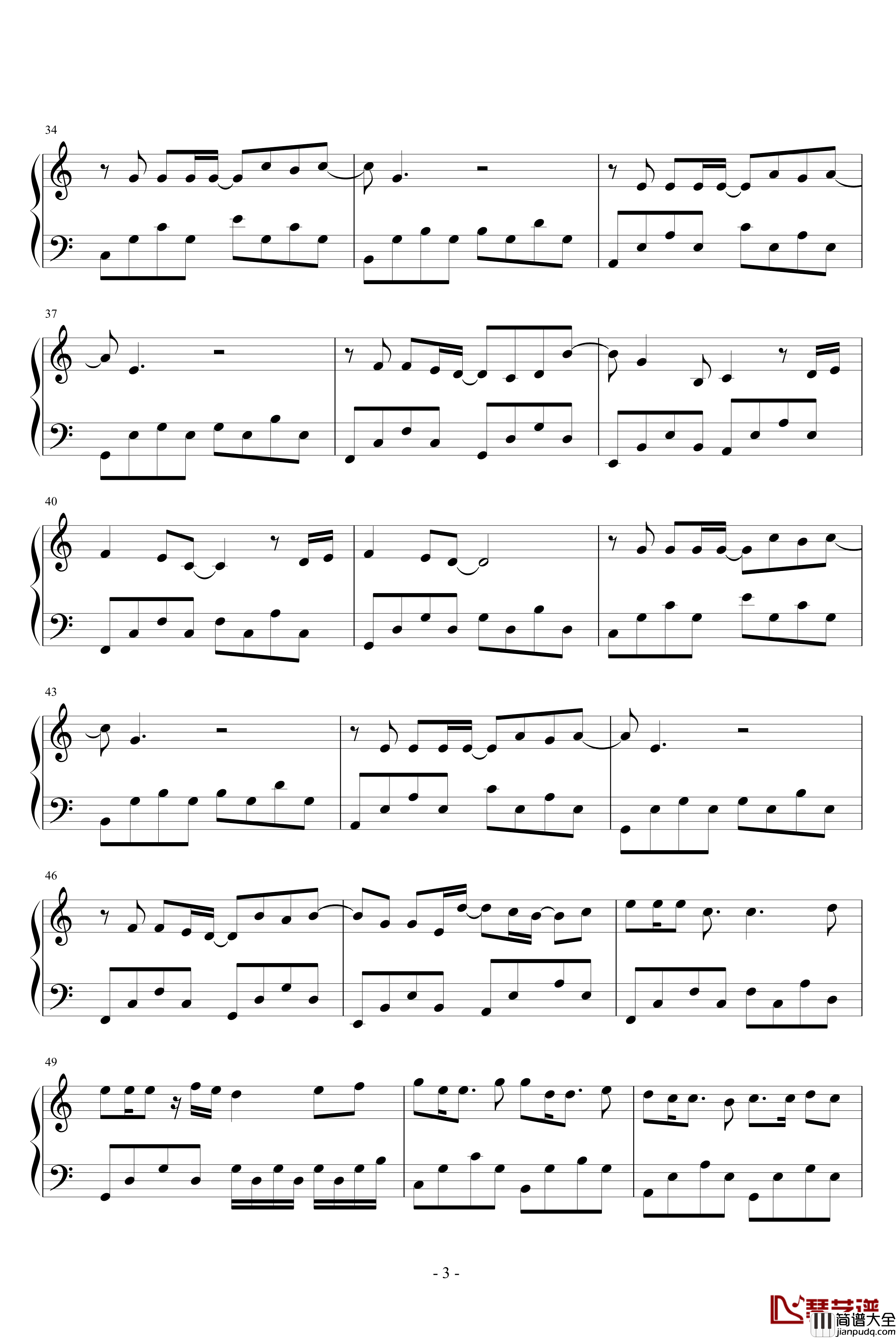 不想说再见钢琴谱_V冲啊