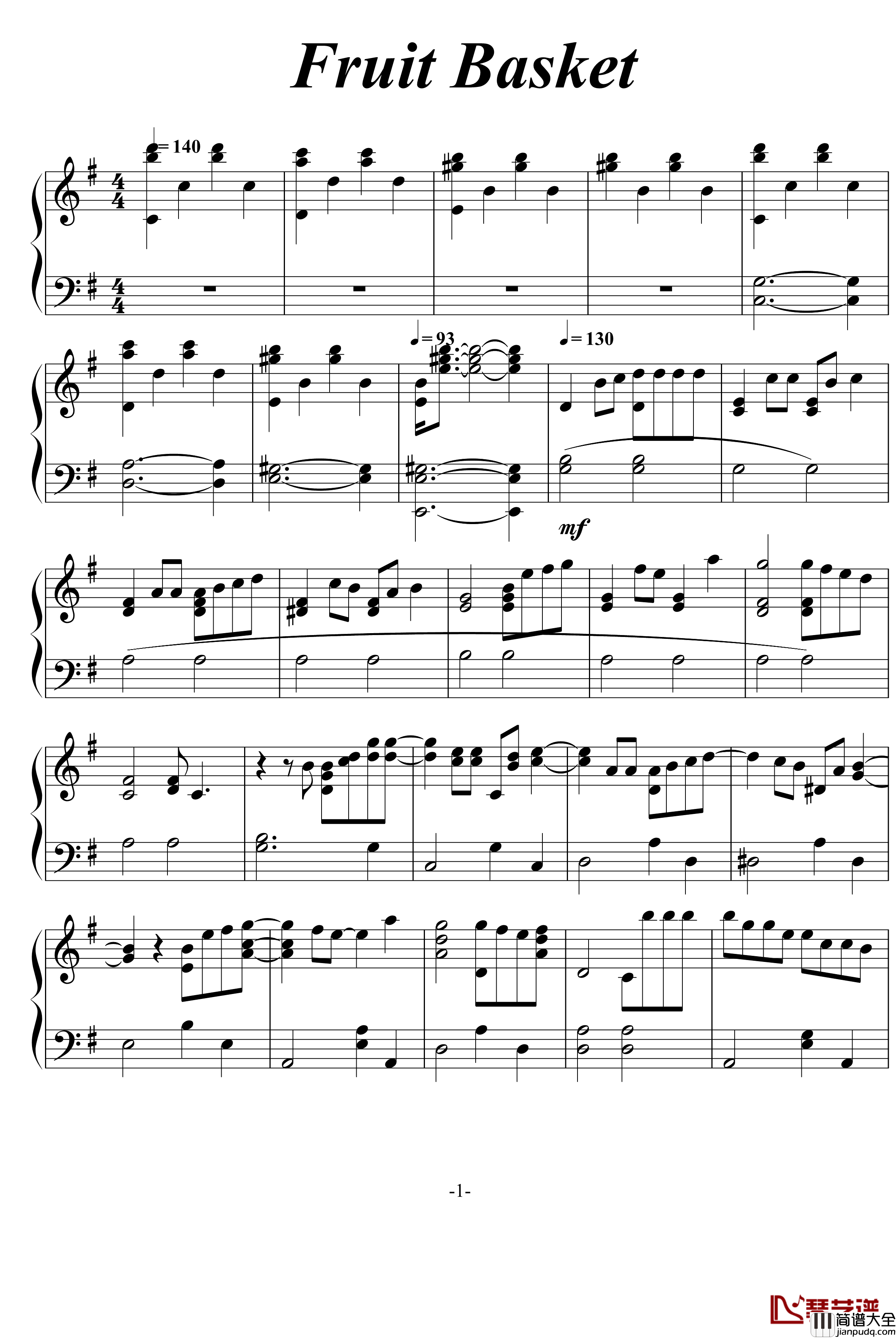 水果篮子钢琴谱_动漫影视