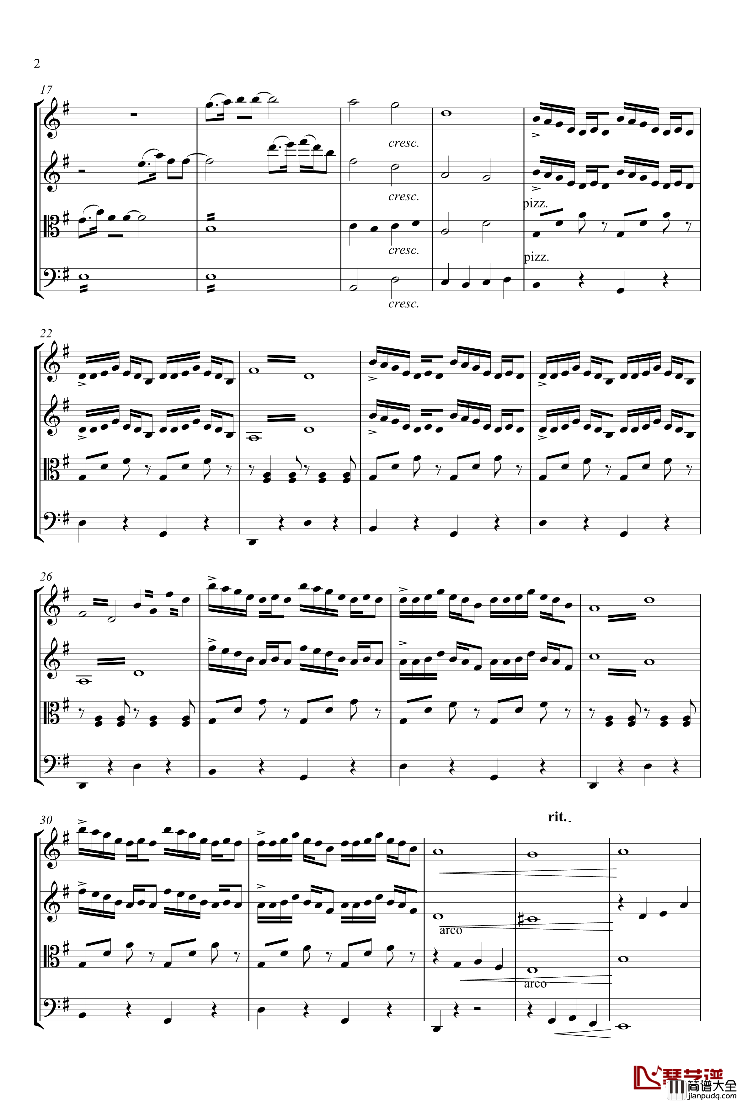 弦乐四重奏小品钢琴谱_扬江