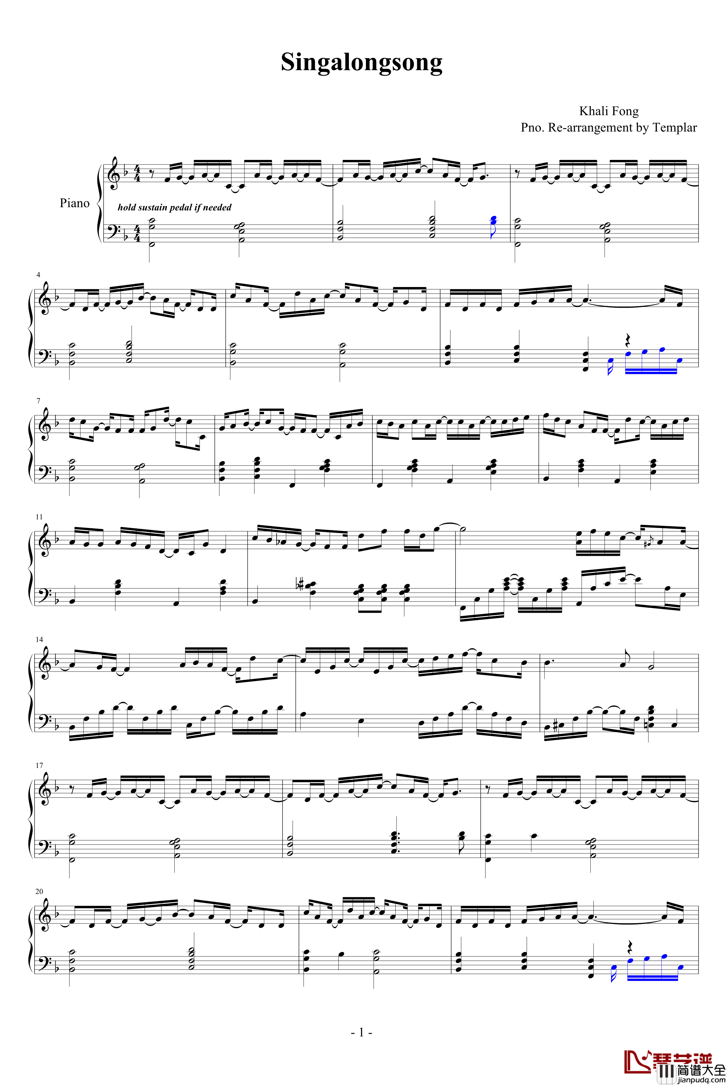 singalongsong钢琴谱_为你写的歌_方大同