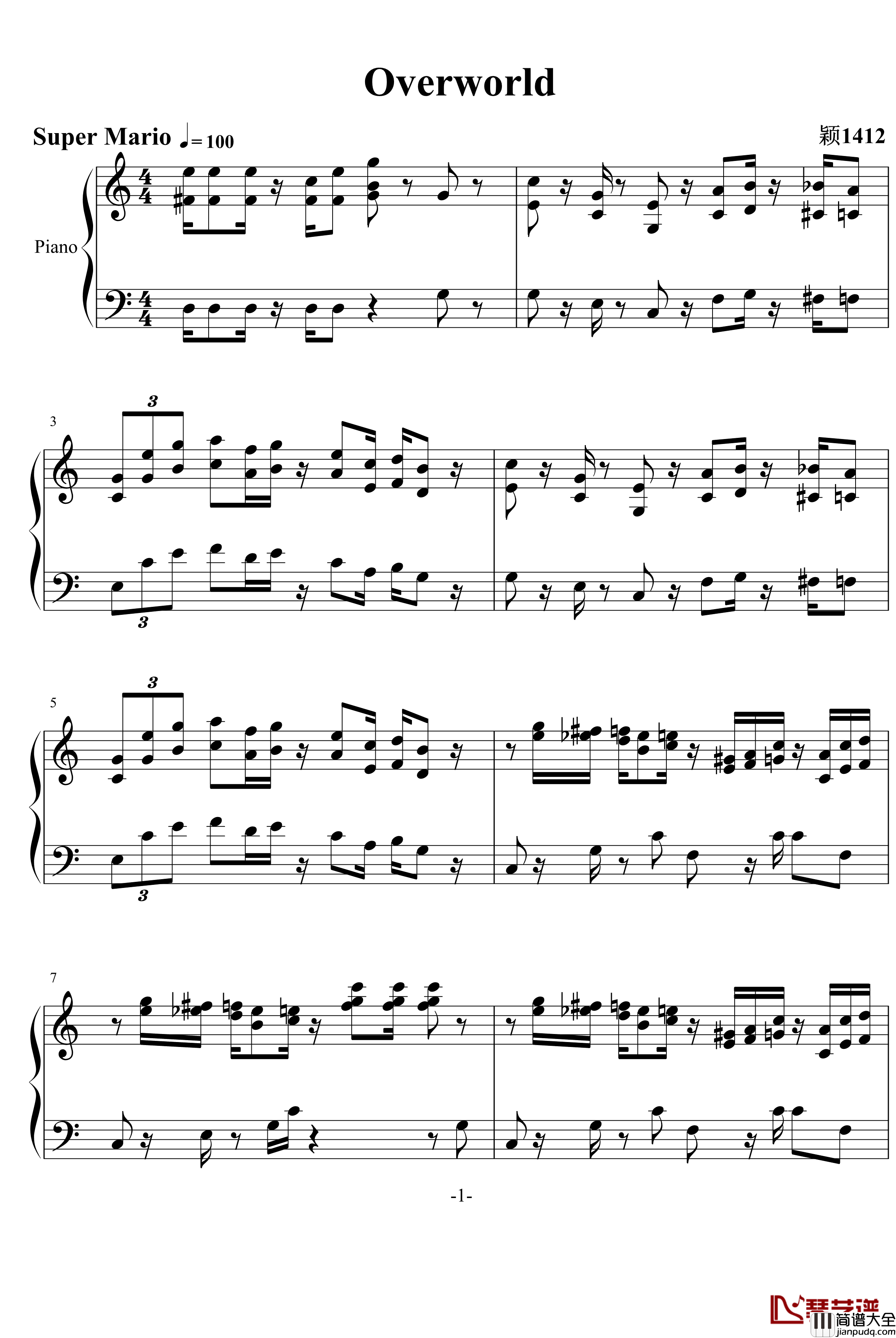 Overworld钢琴谱_超级玛丽_游戏