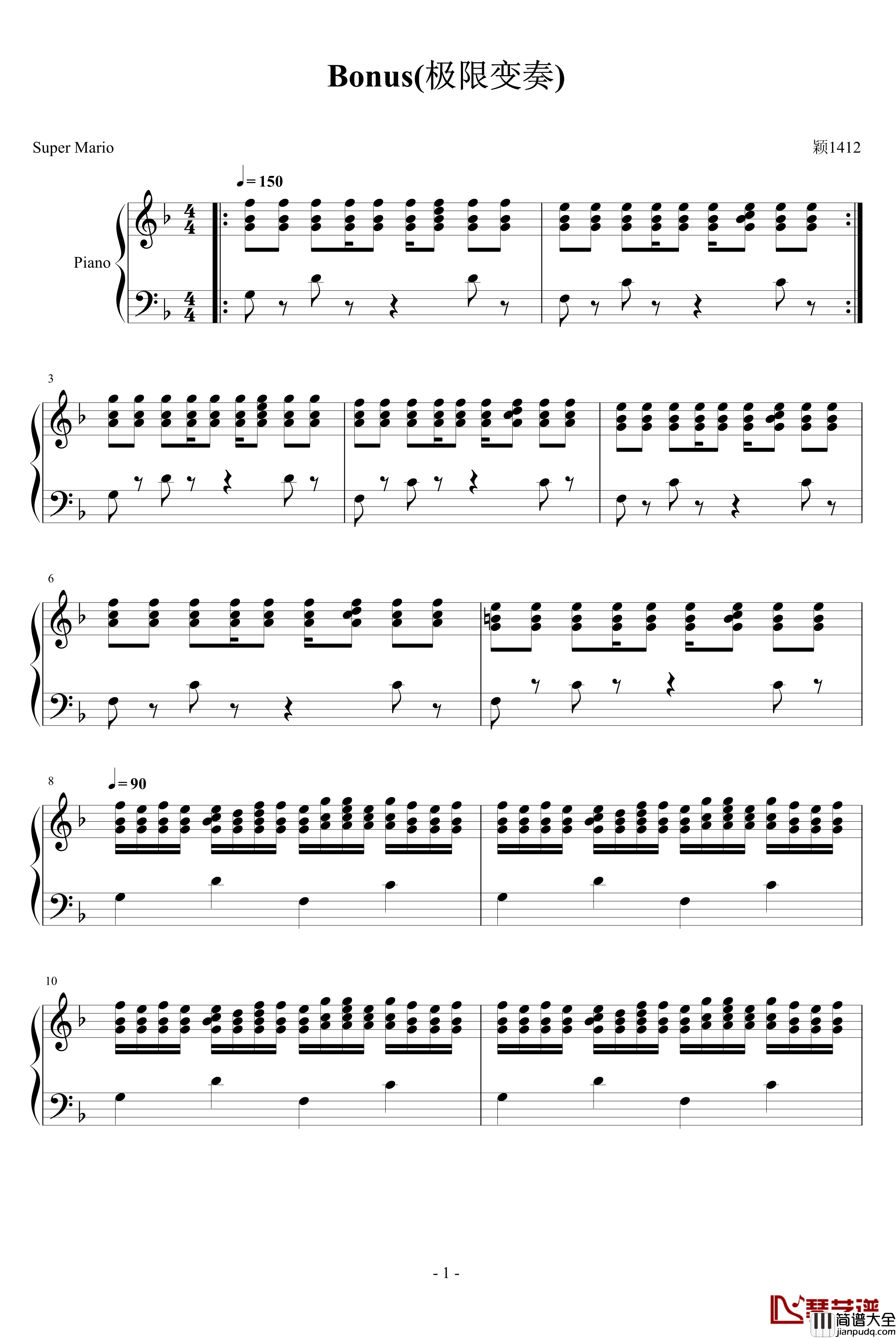 超级玛丽Bonus钢琴谱_极限变奏_超级玛莉