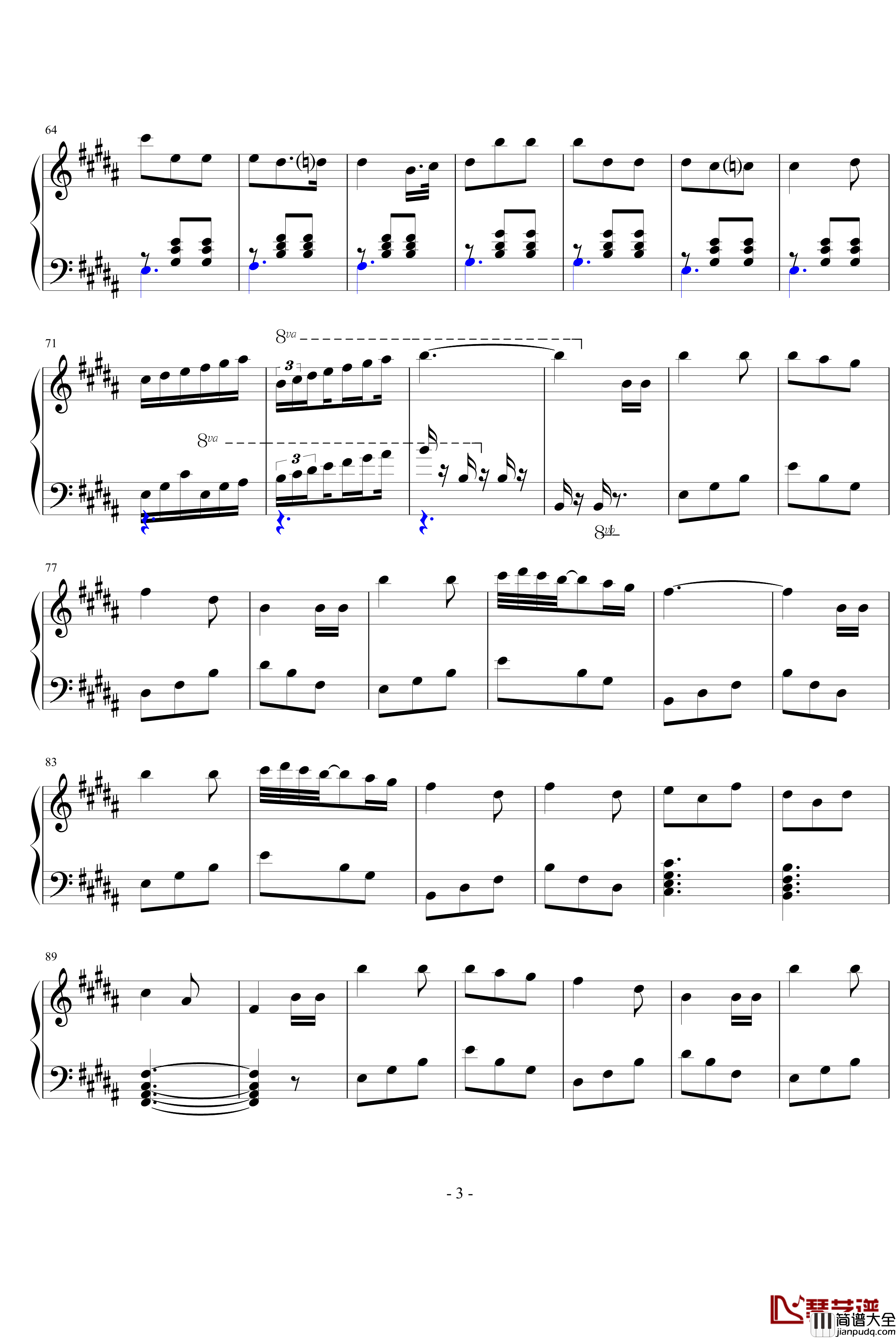 圆舞曲二钢琴谱_A大调的旋律