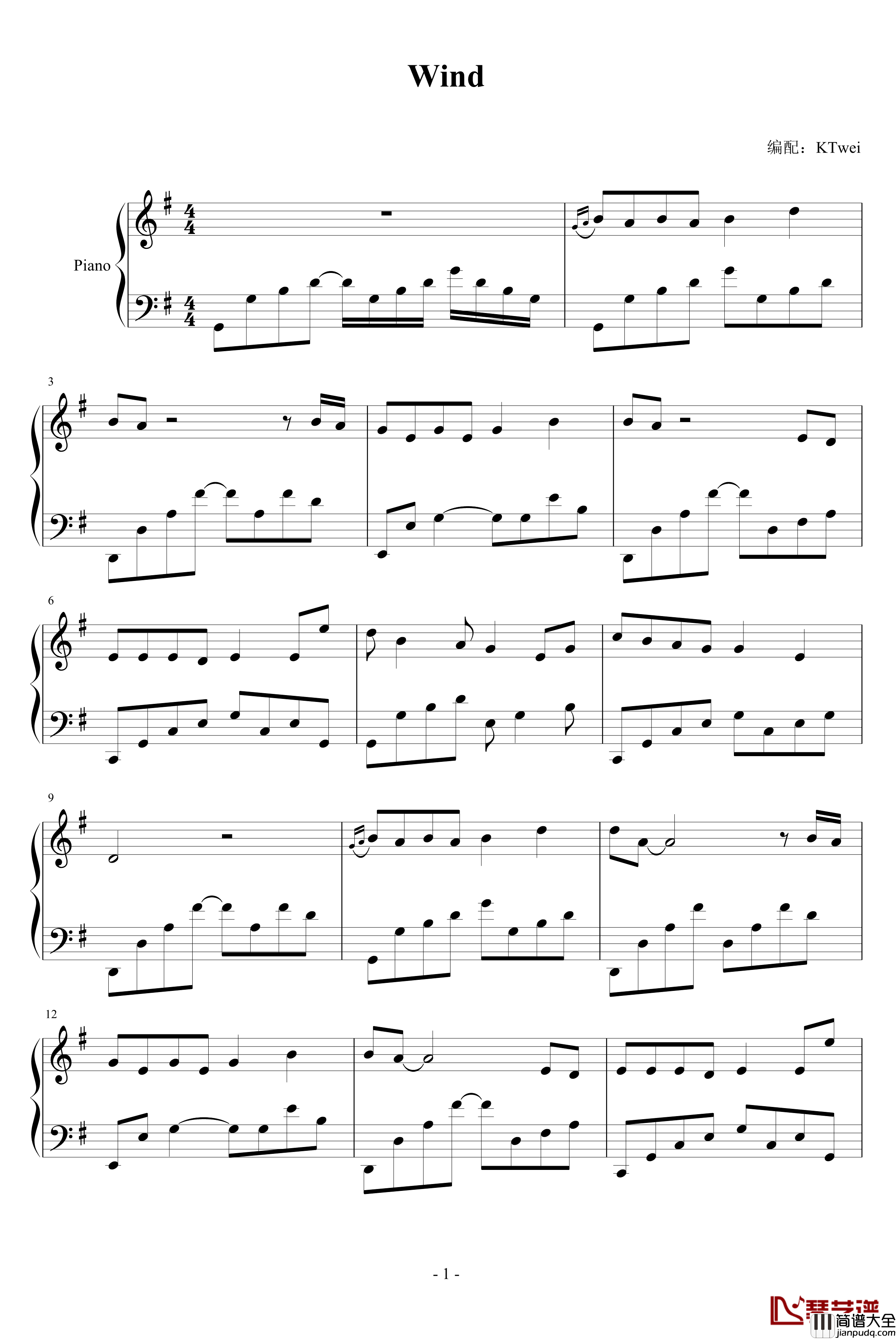 Wind钢琴谱_欧美经典
