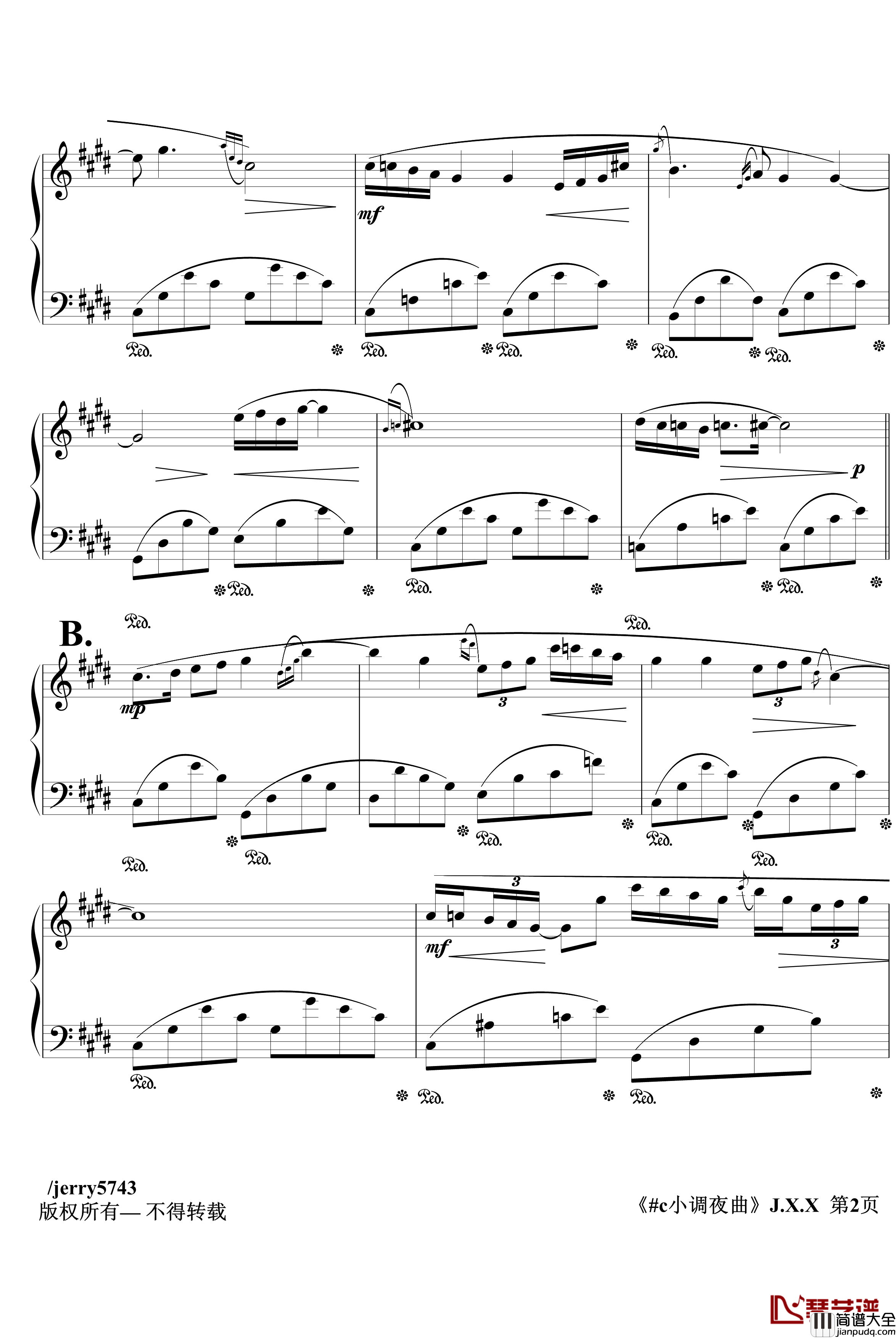 礼赞之#c小调夜曲J.X.1钢琴谱_jerry5743