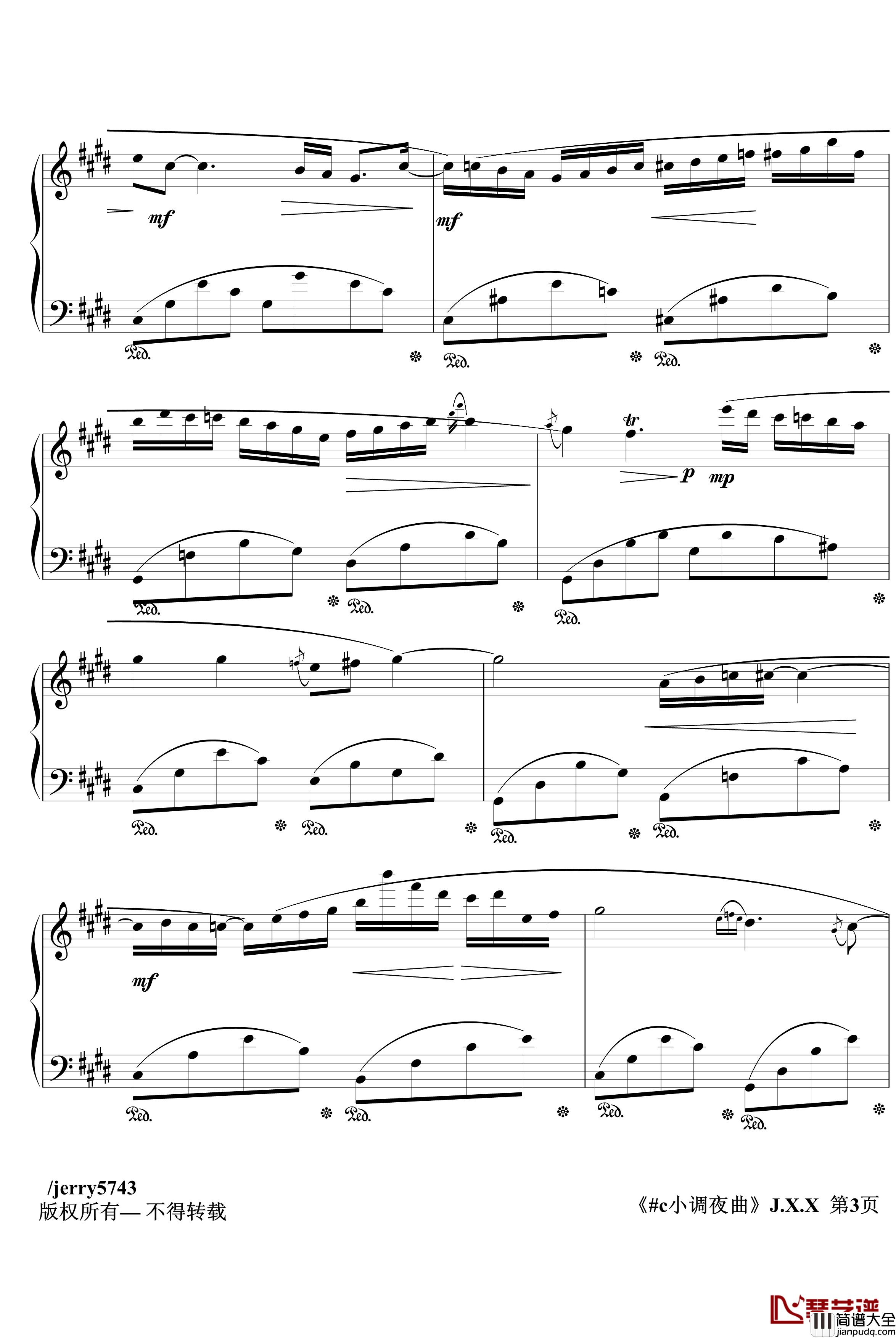 礼赞之#c小调夜曲J.X.1钢琴谱_jerry5743