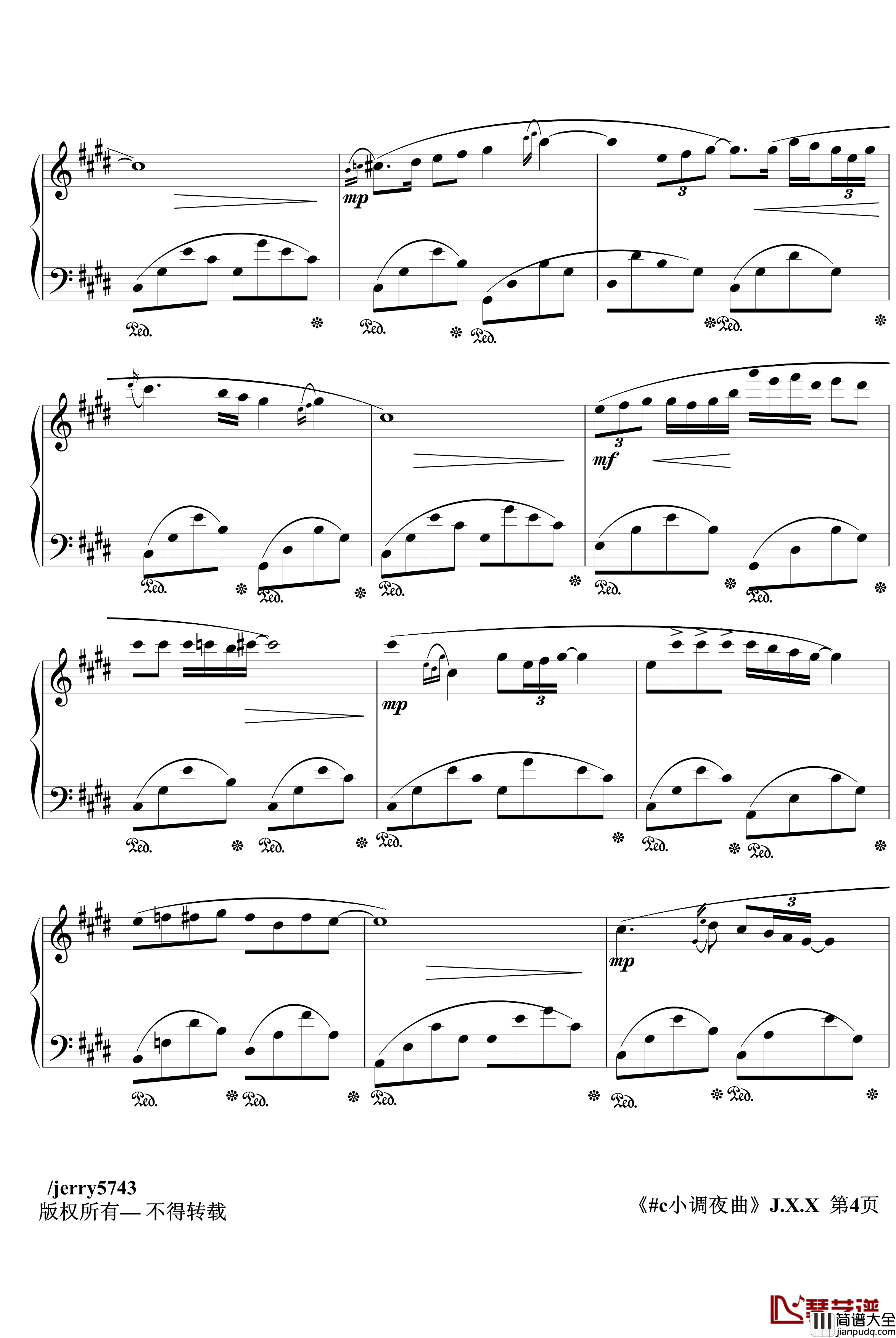 礼赞之#c小调夜曲J.X.1钢琴谱_jerry5743