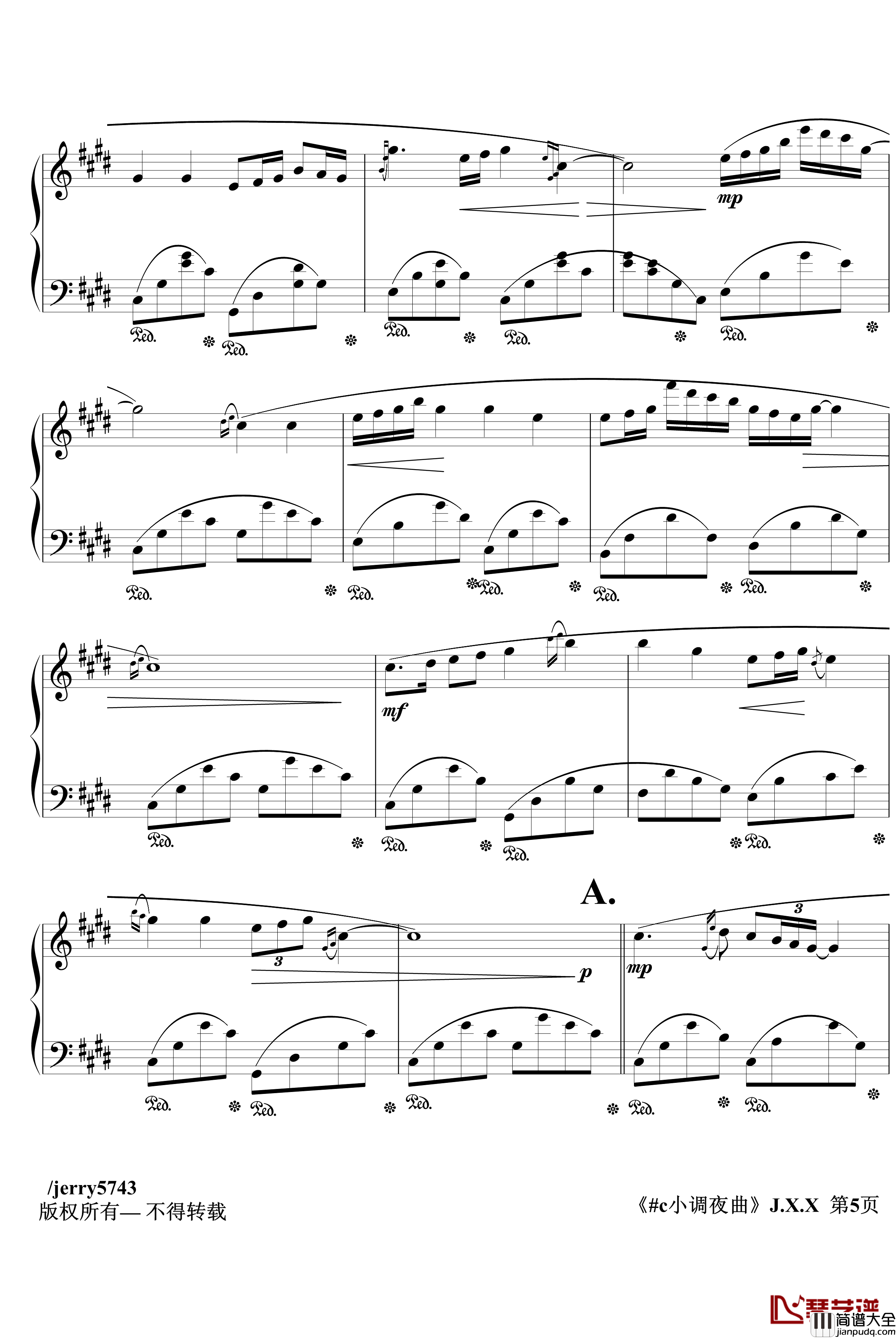 礼赞之#c小调夜曲J.X.1钢琴谱_jerry5743