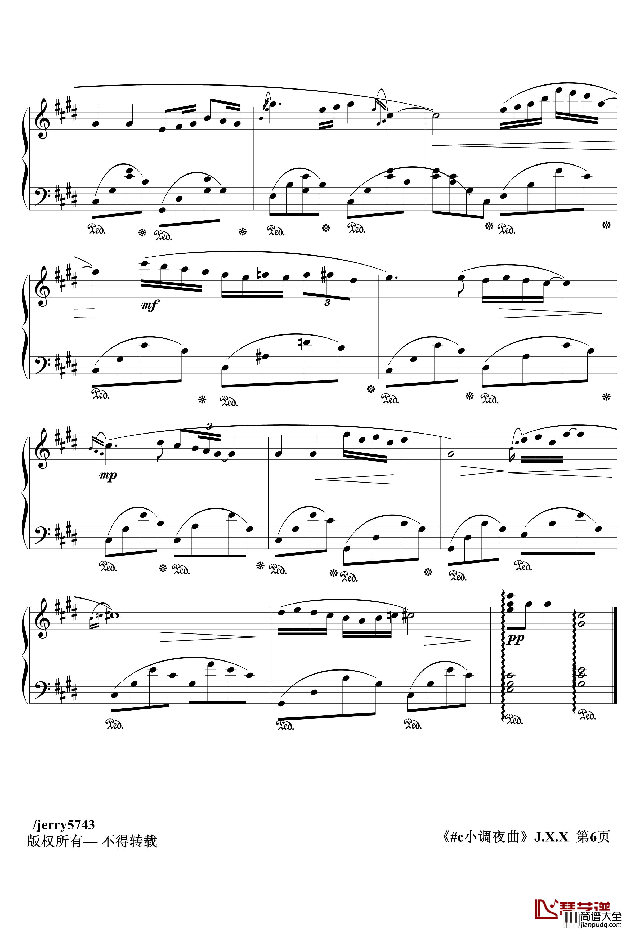 礼赞之#c小调夜曲J.X.1钢琴谱_jerry5743