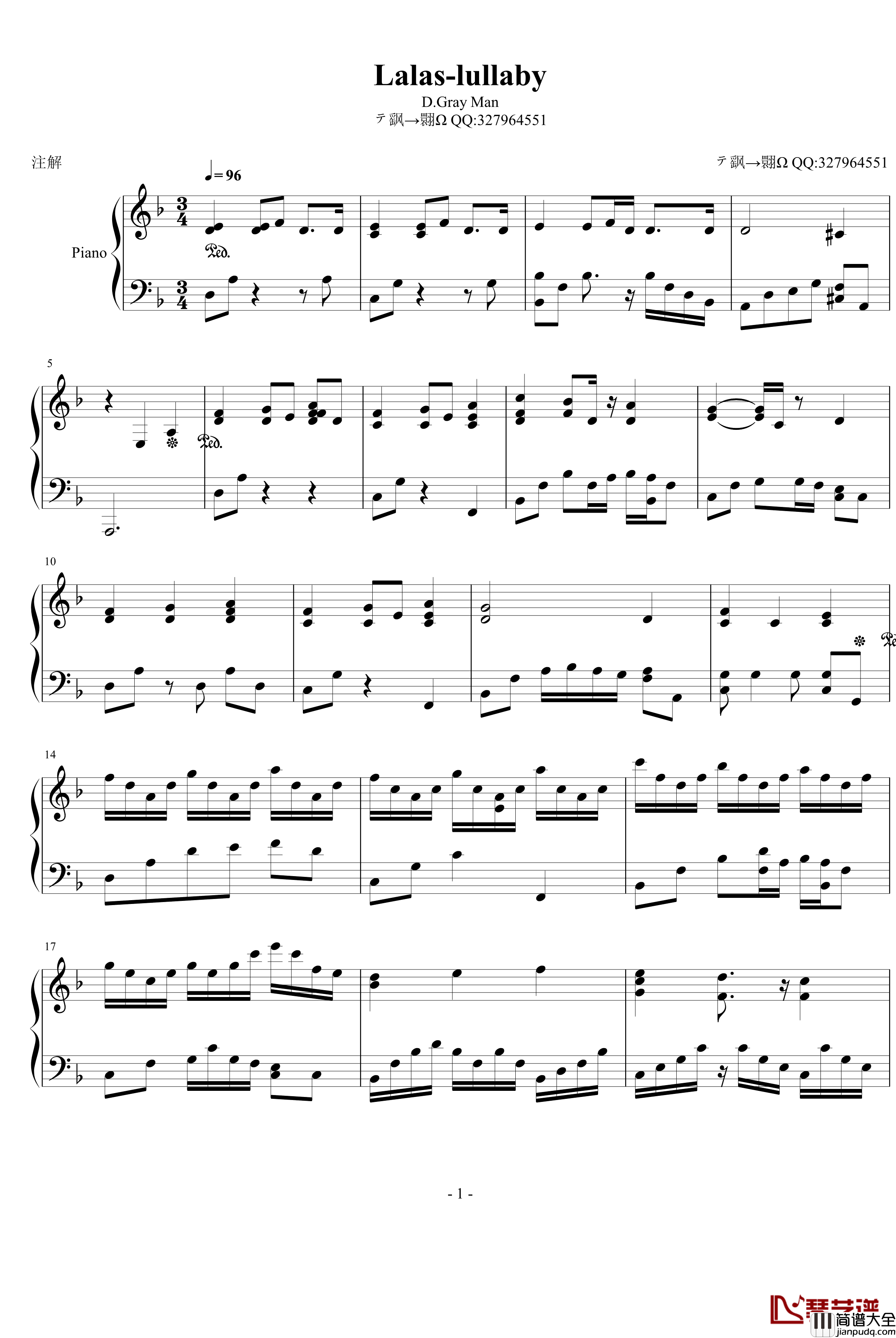 Lalas_lullaby钢琴谱_驱魔少年