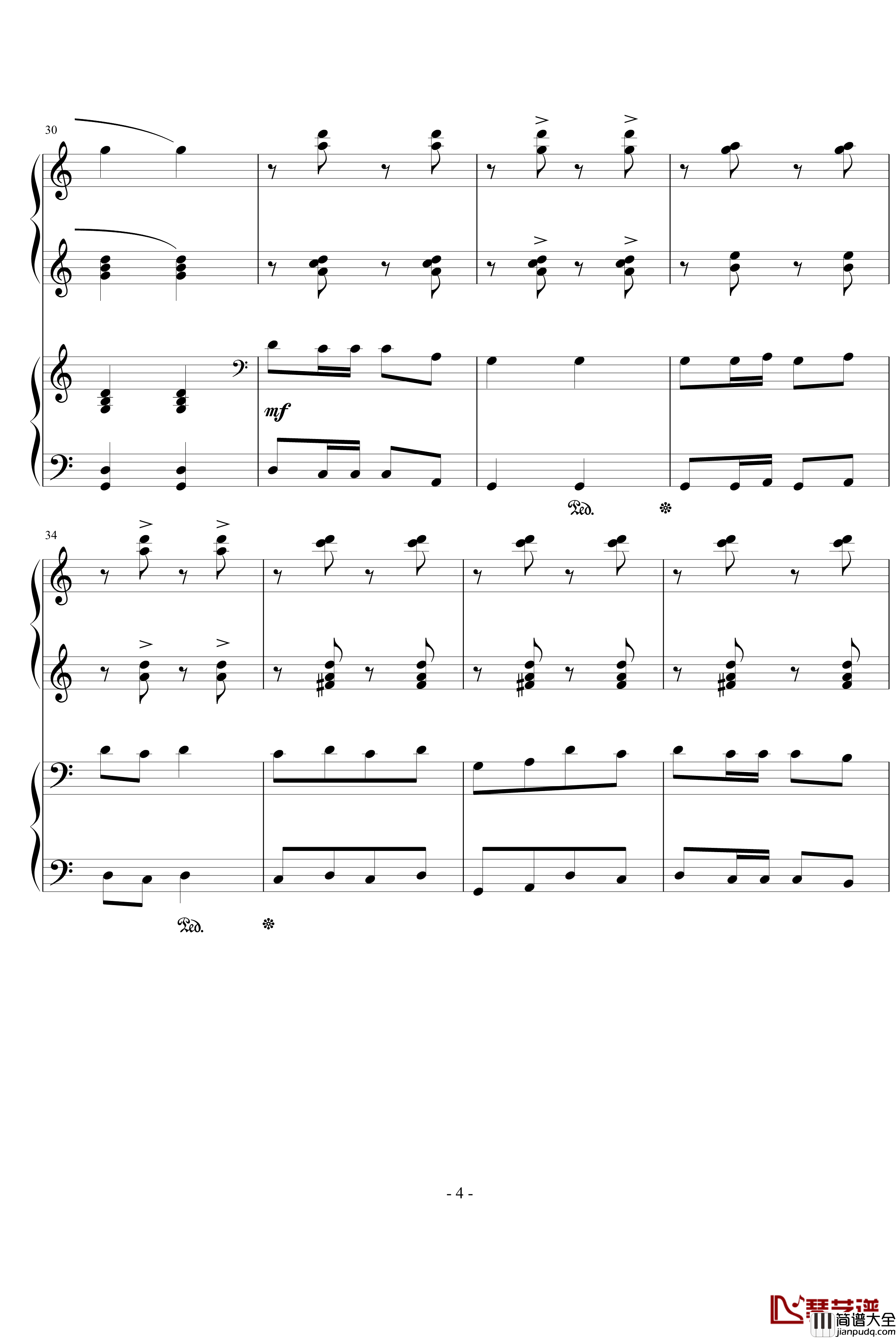 湖北民歌钢琴谱_四手_中国名曲