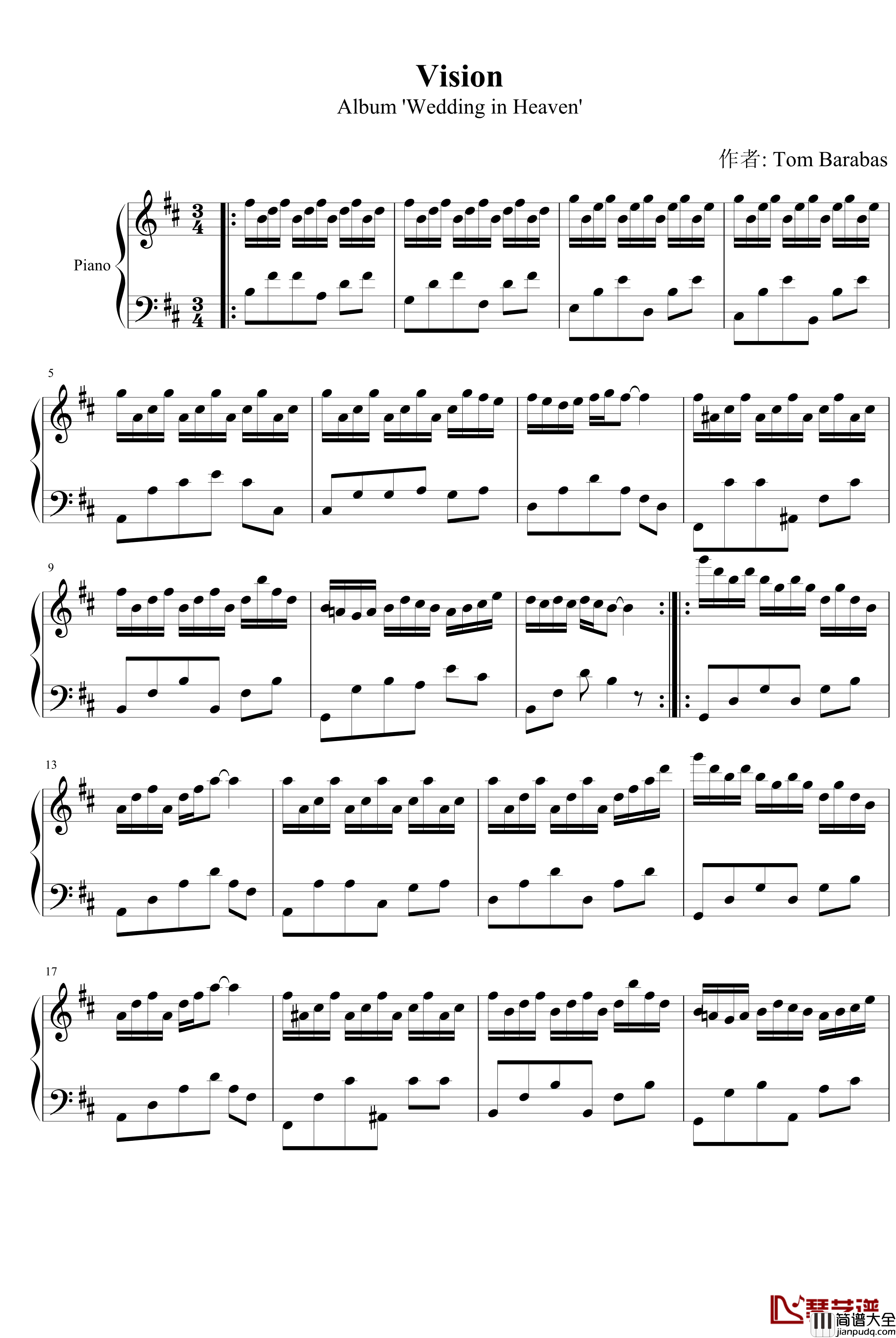 Vision钢琴谱_汤姆帕瑞斯_Tom_Barabas