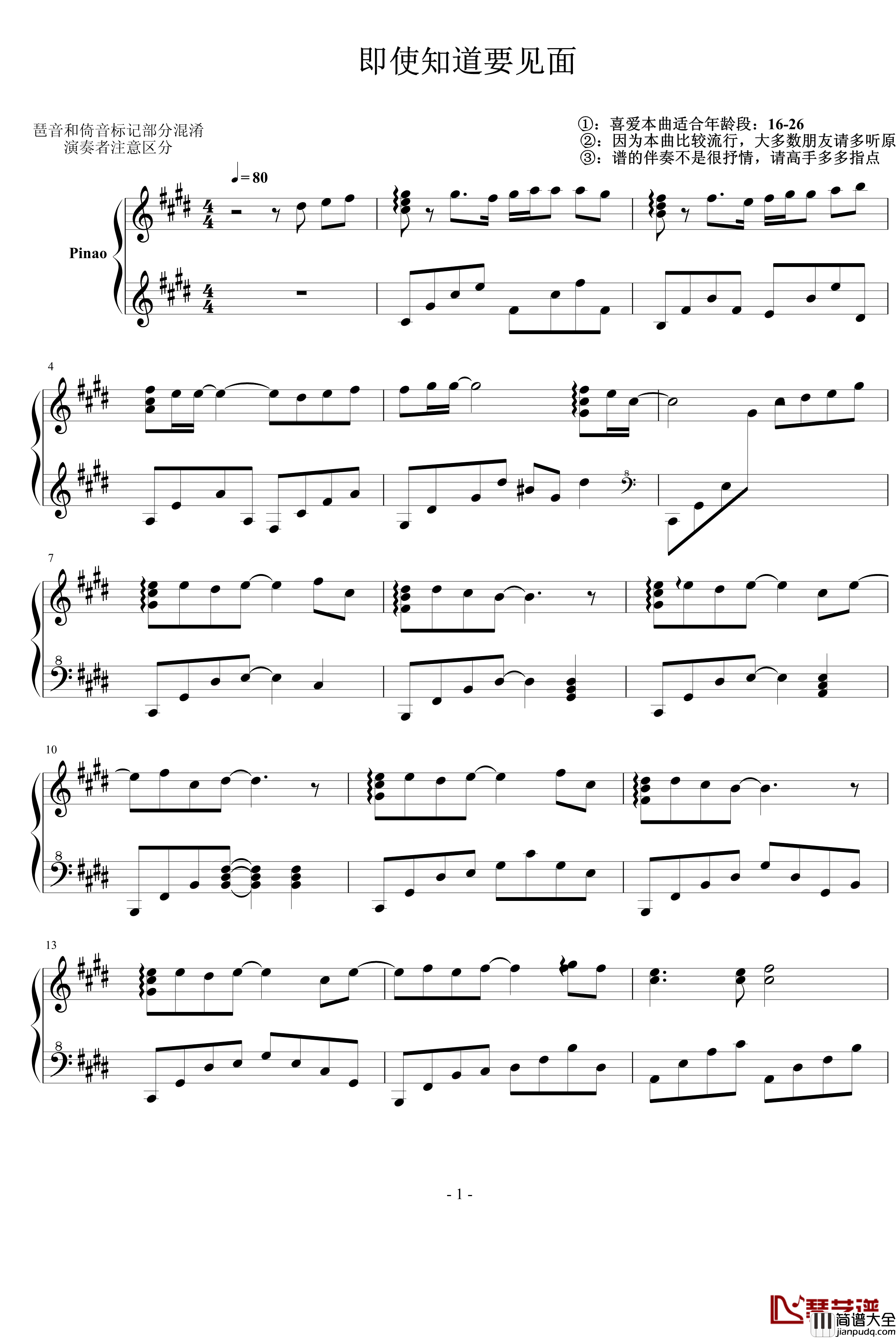 即使知道要见面钢琴谱_未知分类