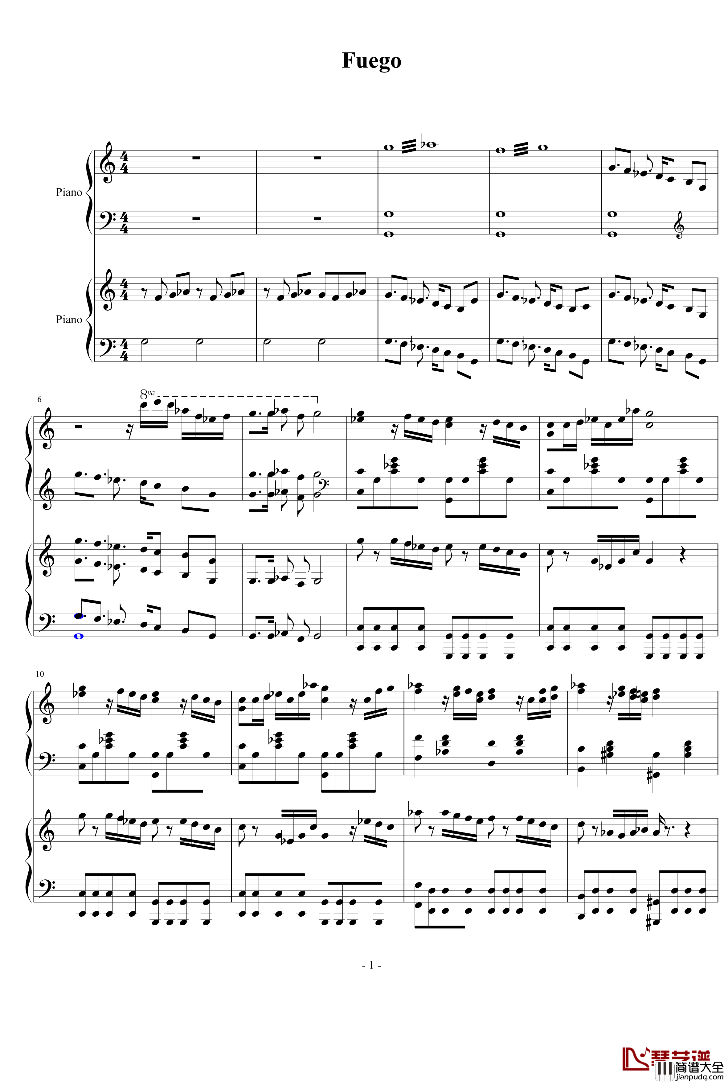 Fuego钢琴谱_aqtq314