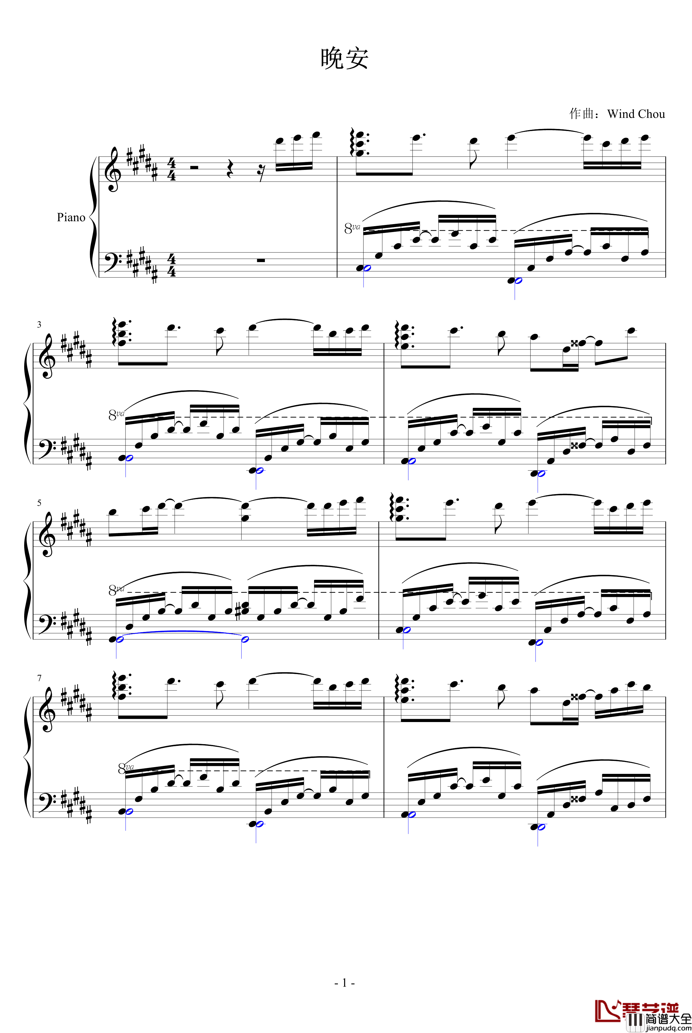 晚安钢琴谱_WindChou