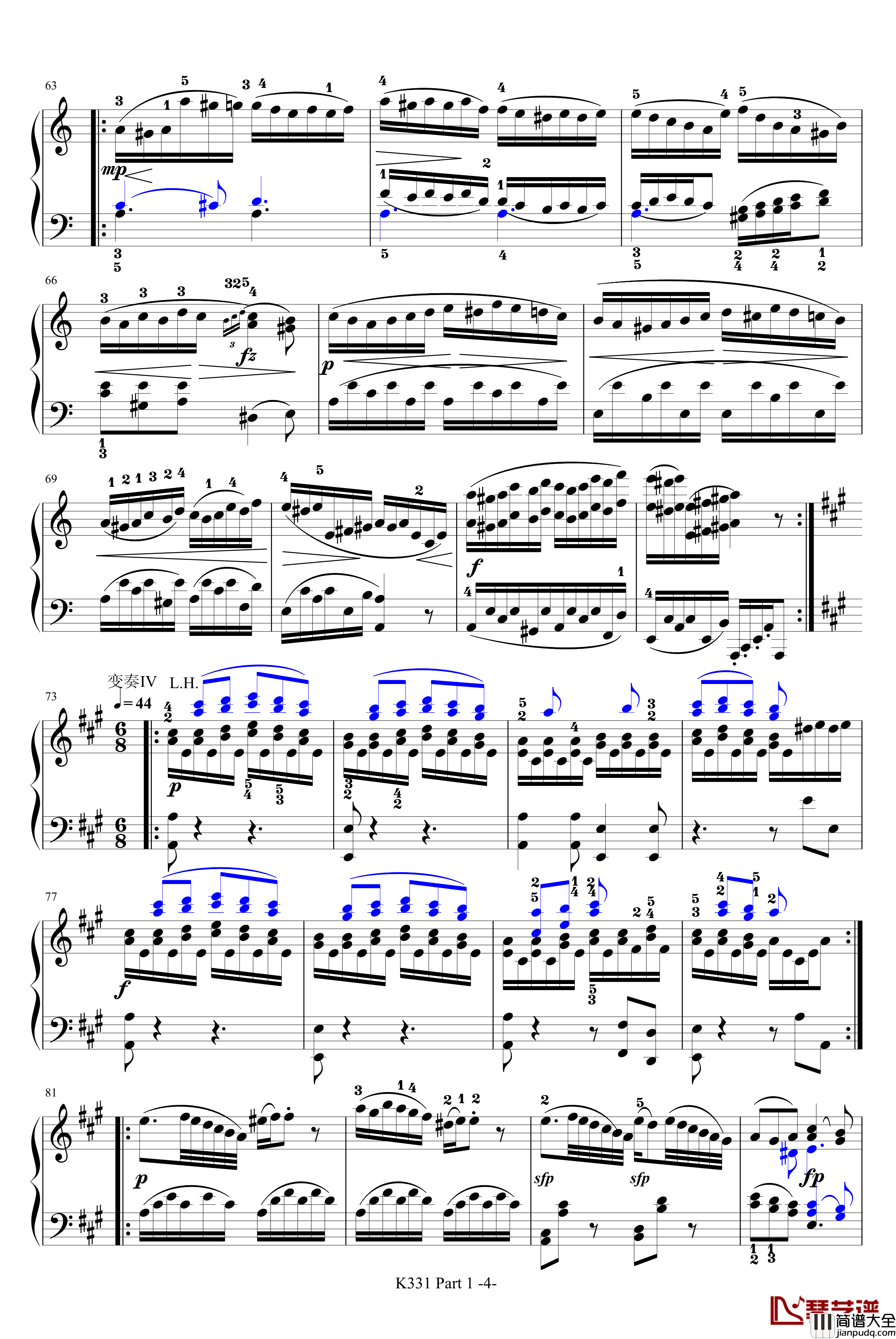 K331第一乐章钢琴谱_带指法_莫扎特