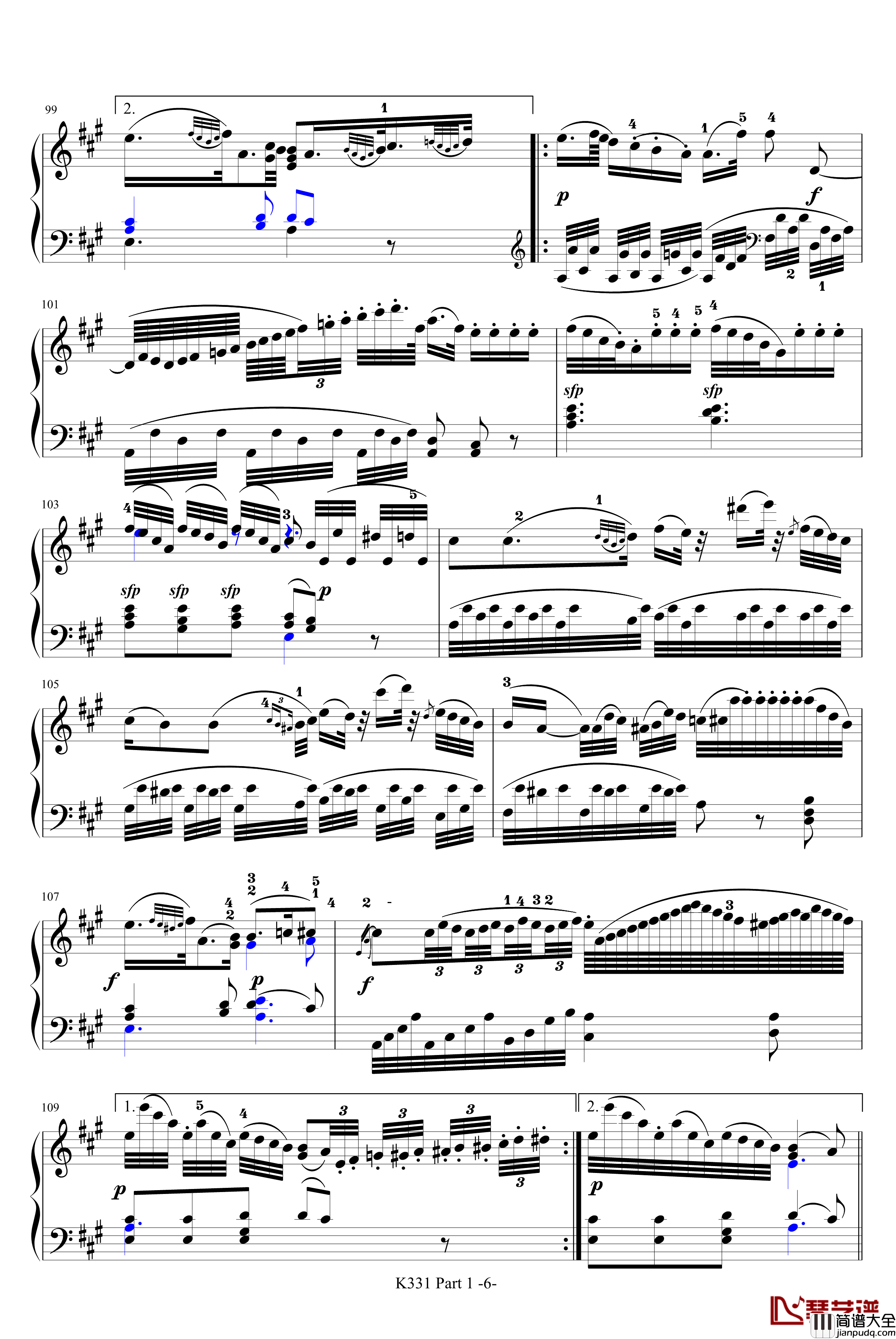 K331第一乐章钢琴谱_带指法_莫扎特