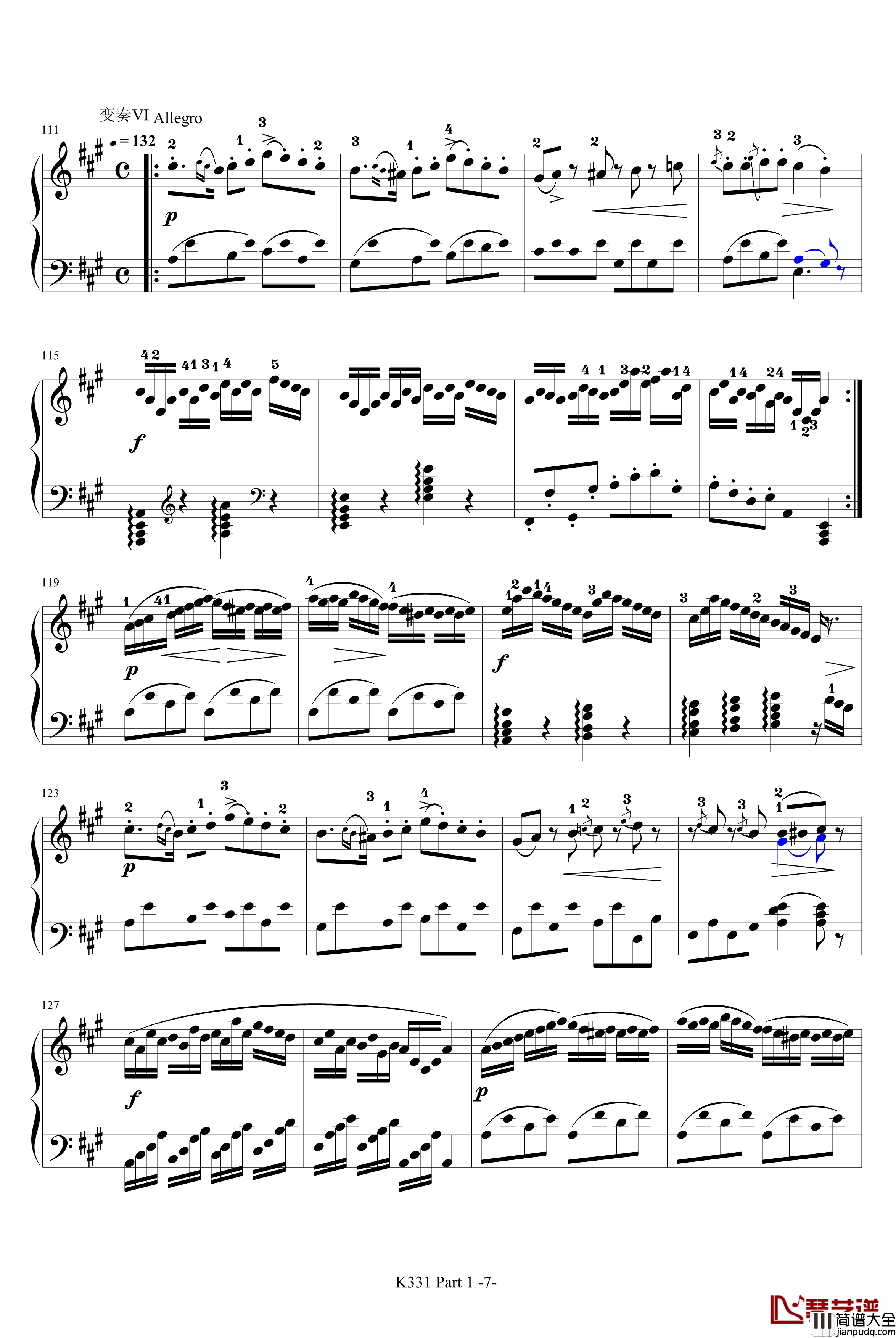 K331第一乐章钢琴谱_带指法_莫扎特