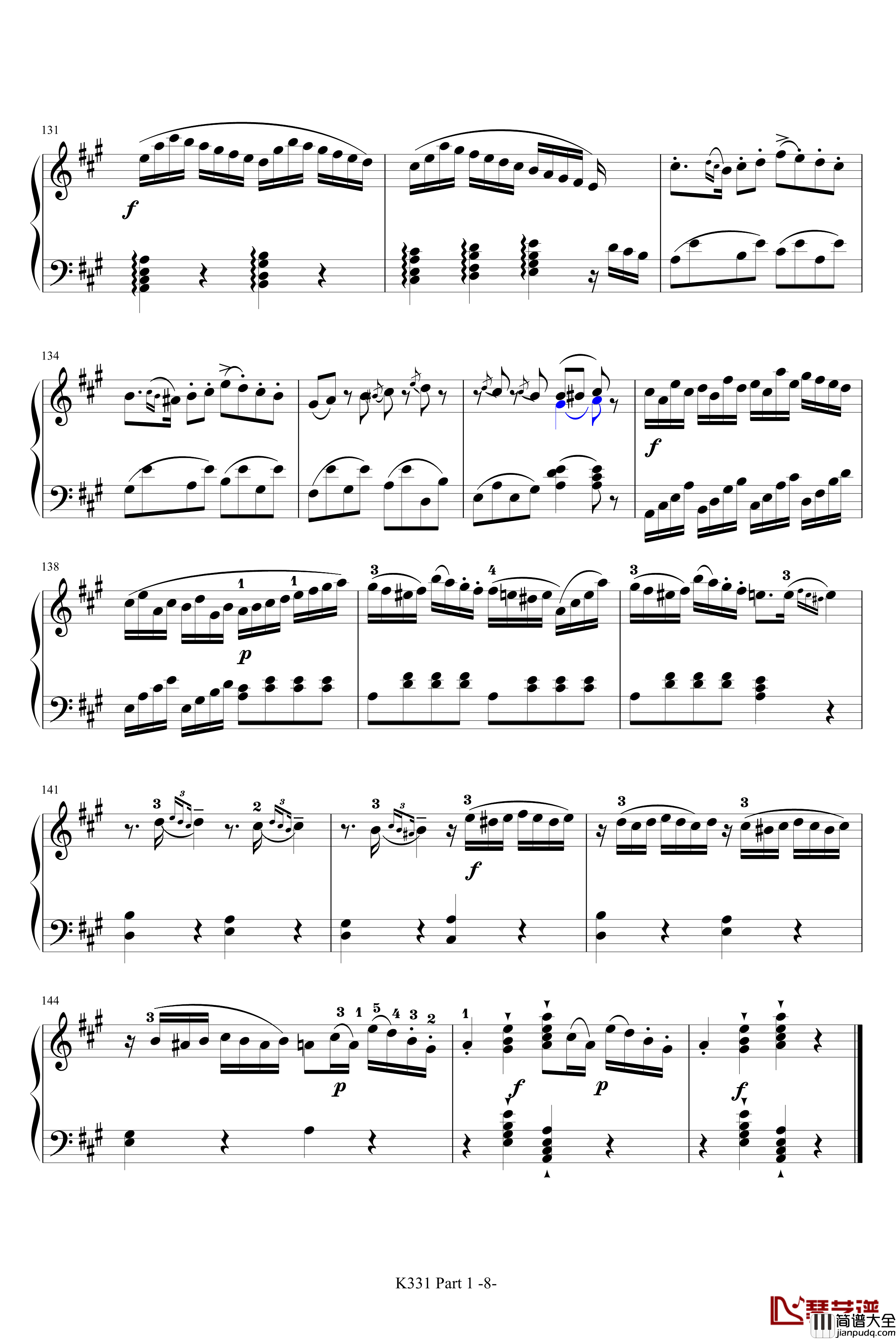K331第一乐章钢琴谱_带指法_莫扎特
