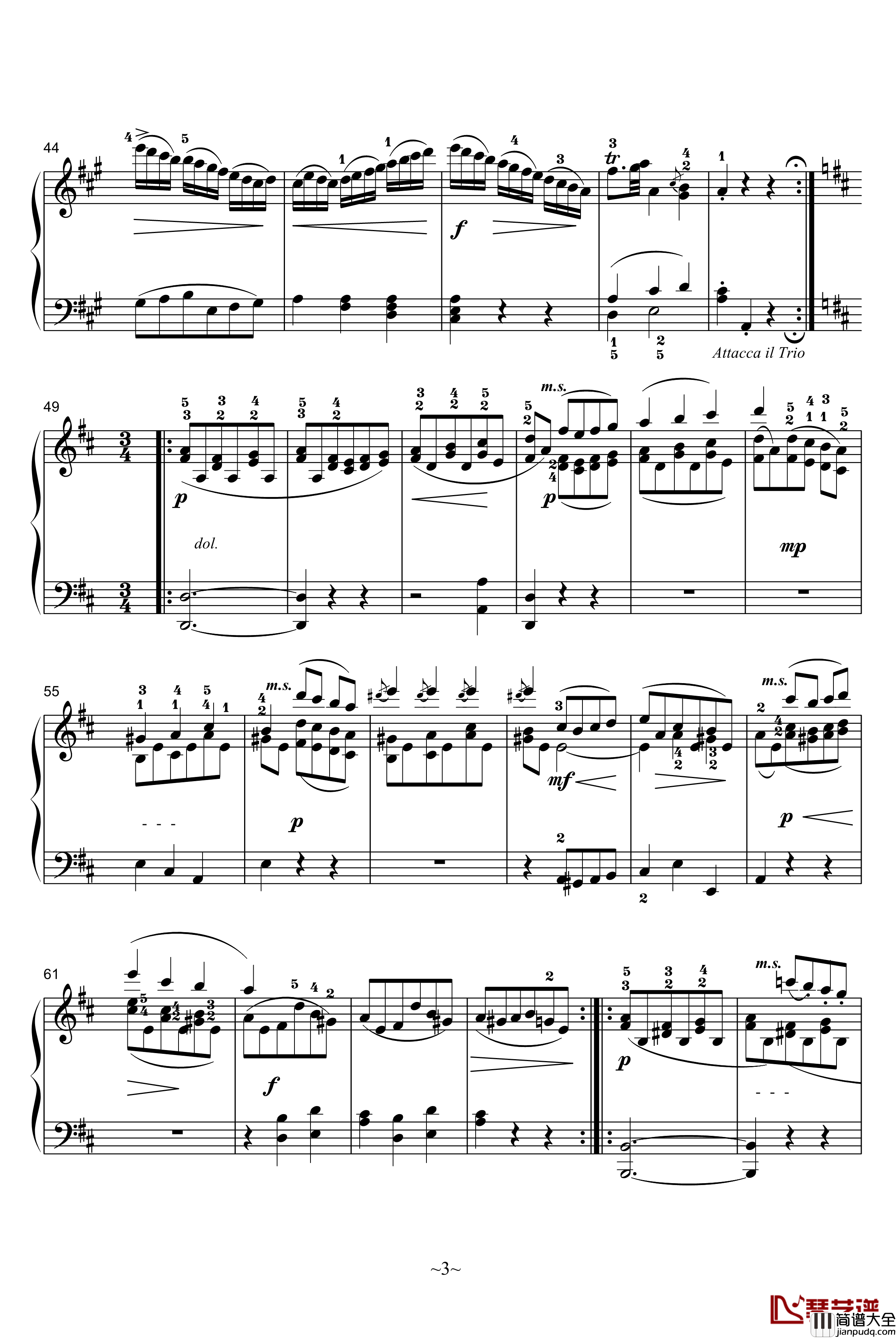 A大调奏鸣曲第二乐章钢琴谱_莫扎特