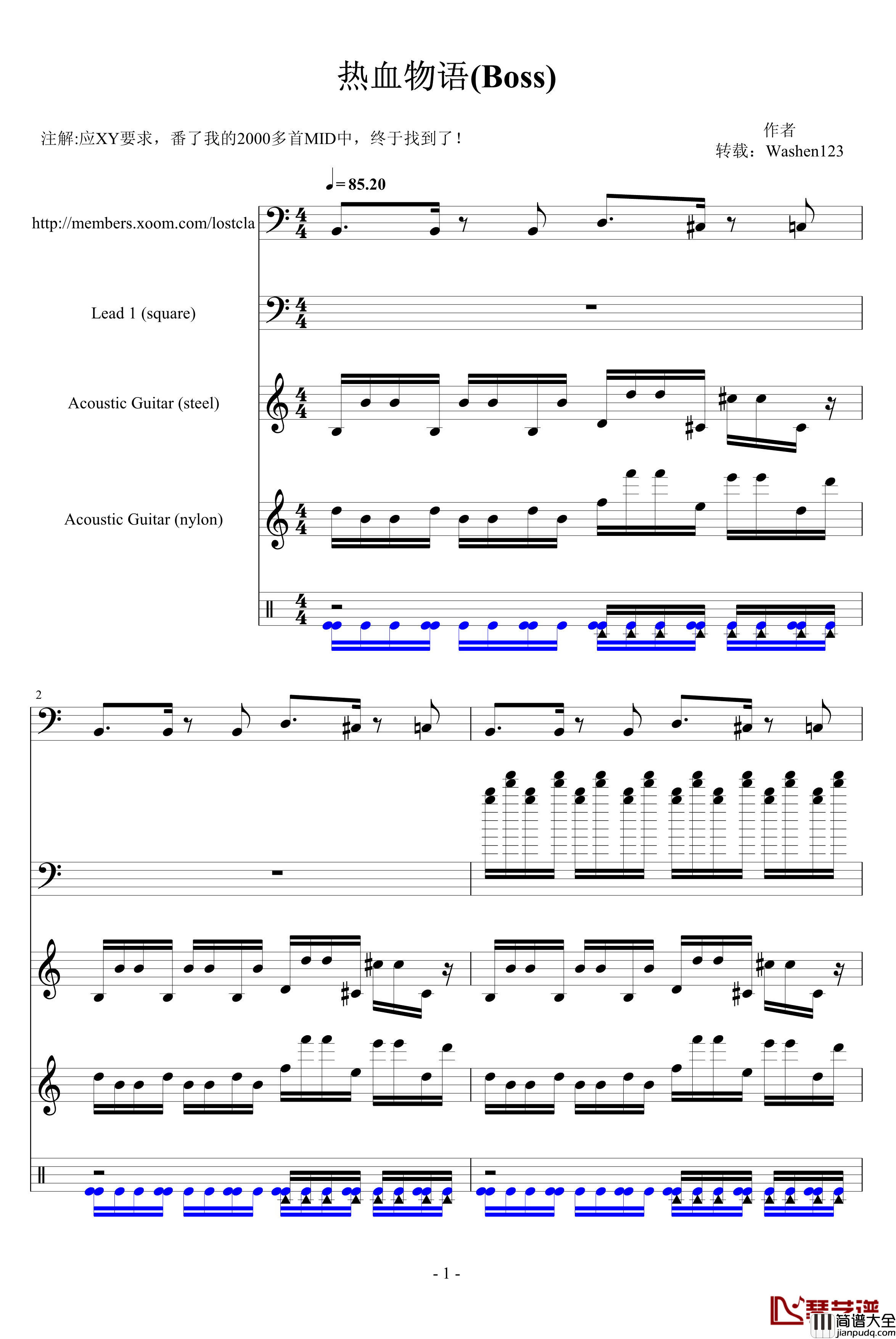 热血物语BOSS钢琴谱_总谱_游戏_FC