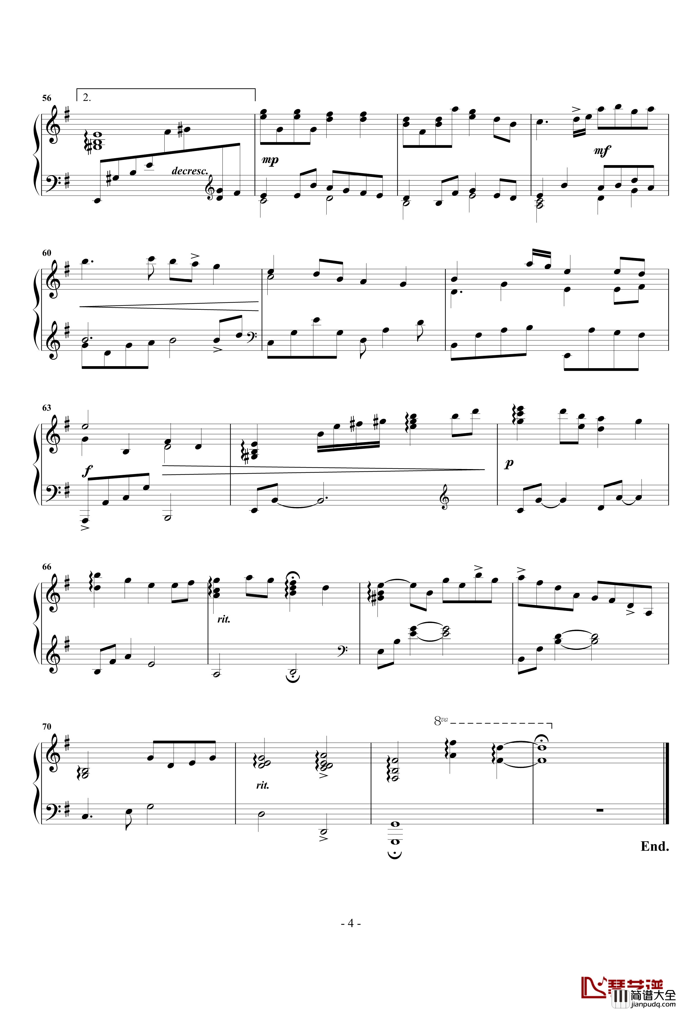 海角七号钢琴谱_钢琴独奏_东来东往